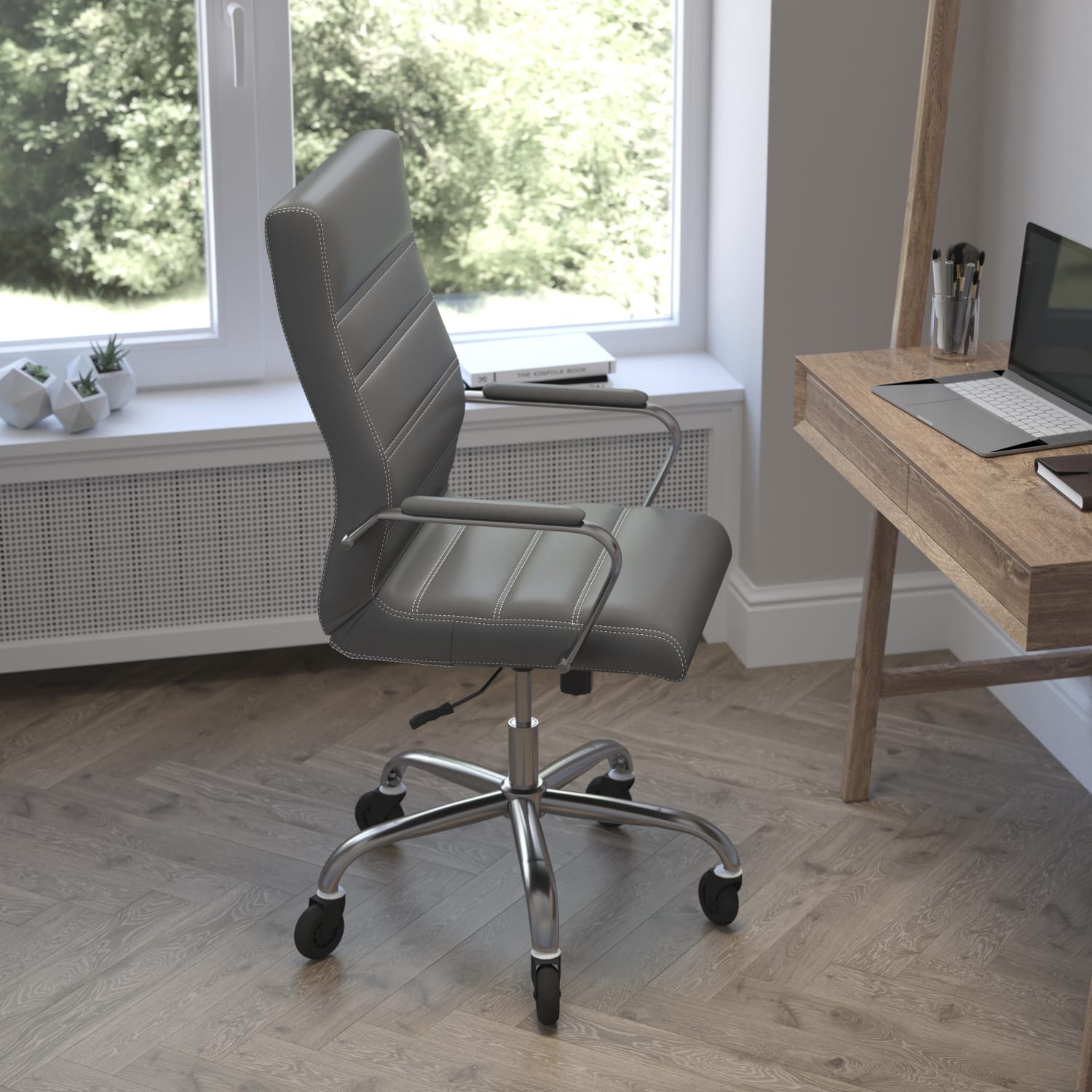 Flash Furniture Whitney Ergonomic Faux Leather High Back Executive Swivel Office Chair GrayChrome PopularChairscom
