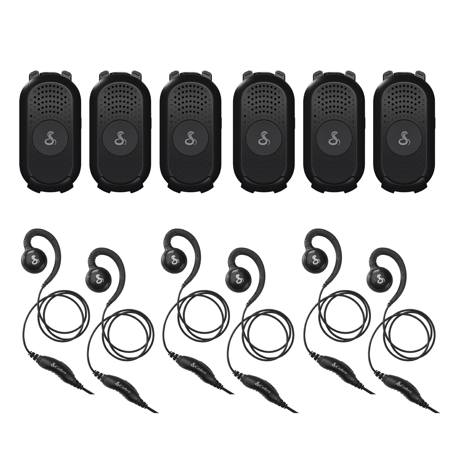 Cobra PX280 Compact 2-Way Handheld Business Radio with Dual-Dock Charger and Headset, Black, 6-Pack