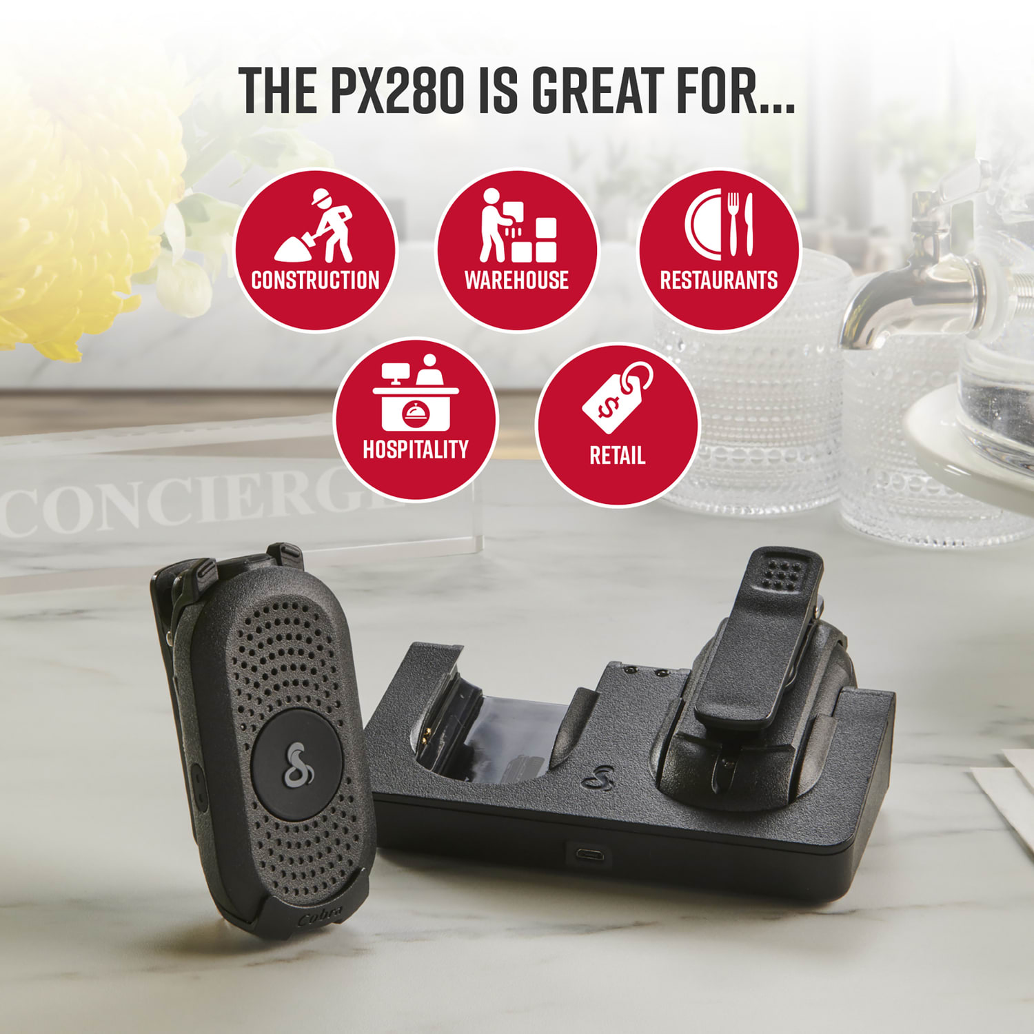 Cobra PX280 Compact 2-Way Handheld Business Radio with Dual-Dock Charger and Headset, Black, 6-Pack - Image 6