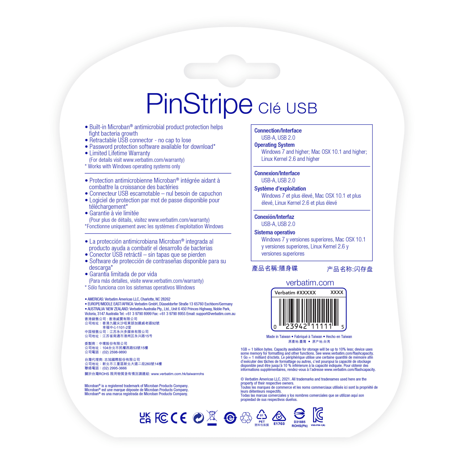 Verbatim PinStripe USB 2.0 Flash Drives, 32GB, Assorted Colors, 5 Pack - Image 6