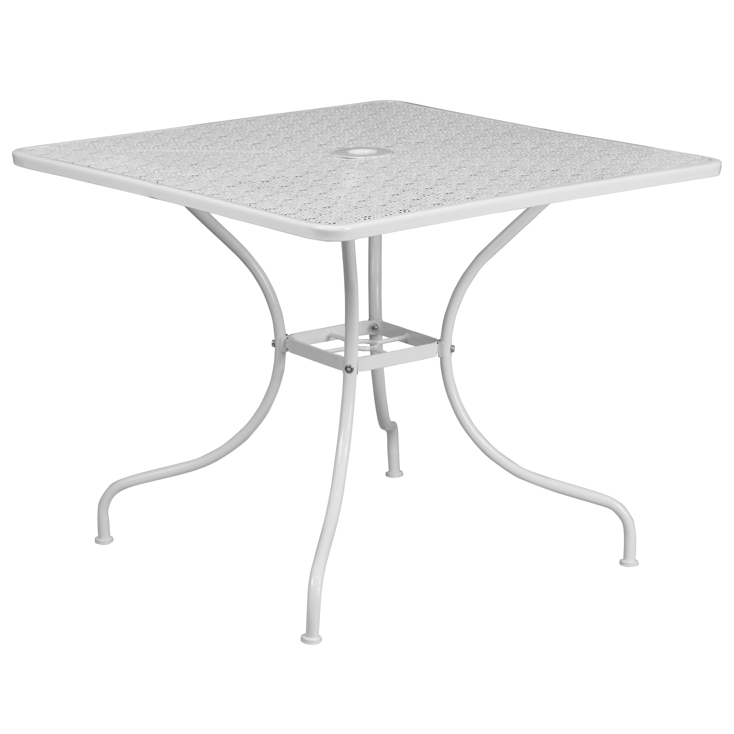 Flash Furniture Oia Commercial Grade 35-1/2in Square Indoor-Outdoor Steel Patio Table With Umbrella Hole, 28-3/4inH x 35-1/2inW x 35-1/2inD, White - Image 3