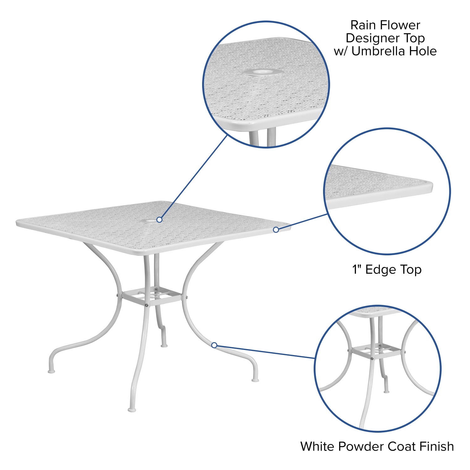 Flash Furniture Oia Commercial Grade 35-1/2in Square Indoor-Outdoor Steel Patio Table With Umbrella Hole, 28-3/4inH x 35-1/2inW x 35-1/2inD, White - Image 5