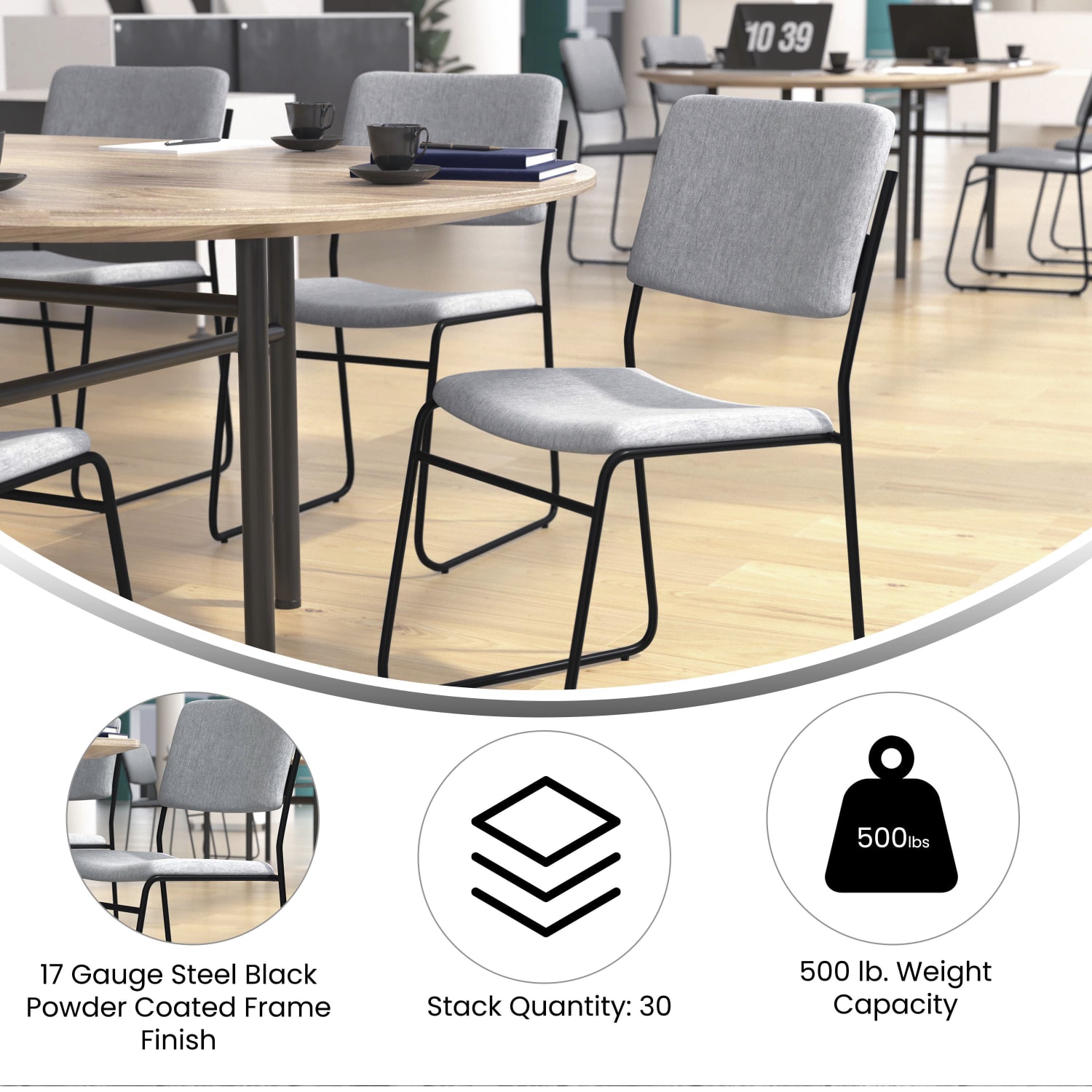 Flash Furniture HERCULES Series Stacking Chair With Sled Base GrayBlack Frame PopularChairscom