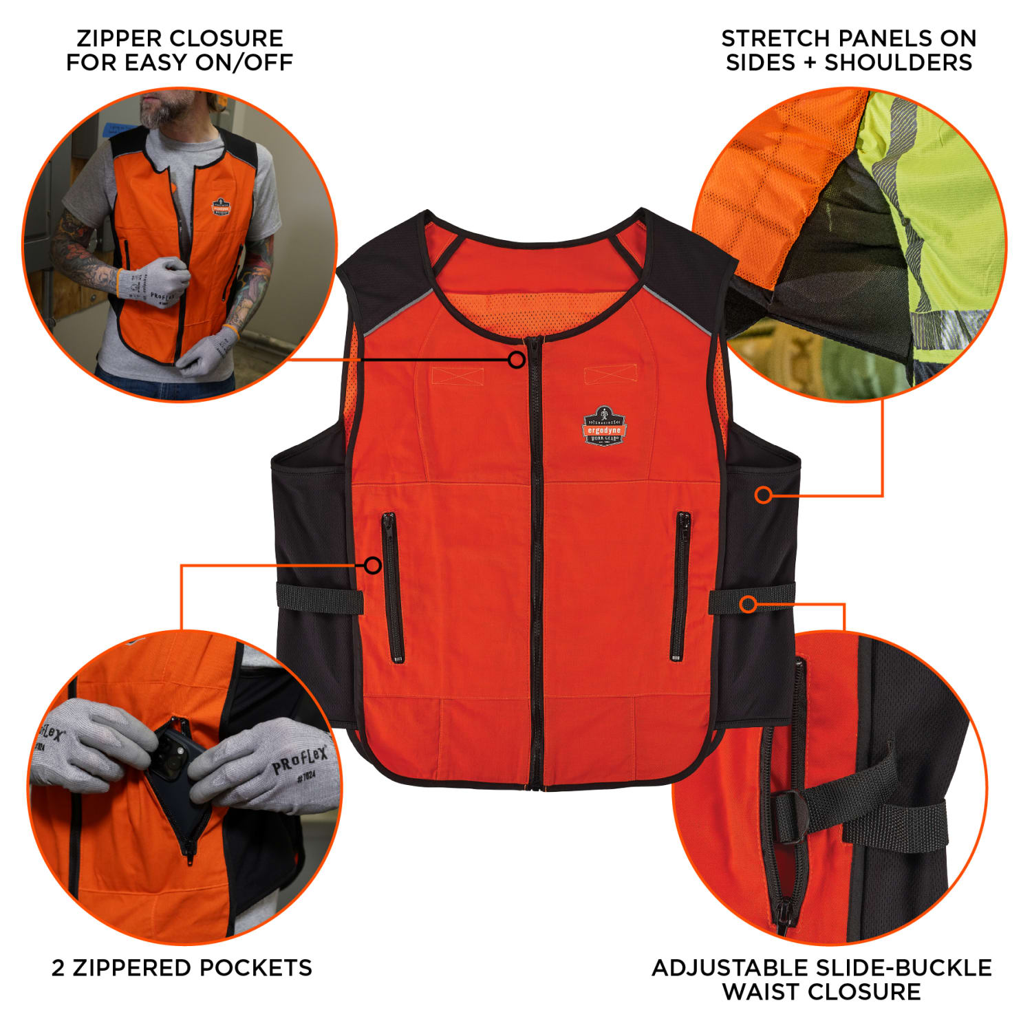 Ergodyne 6260 Lightweight Phase Change Cooling Vest And Packs, S/M, Orange, Total Qty 1 - Image 6