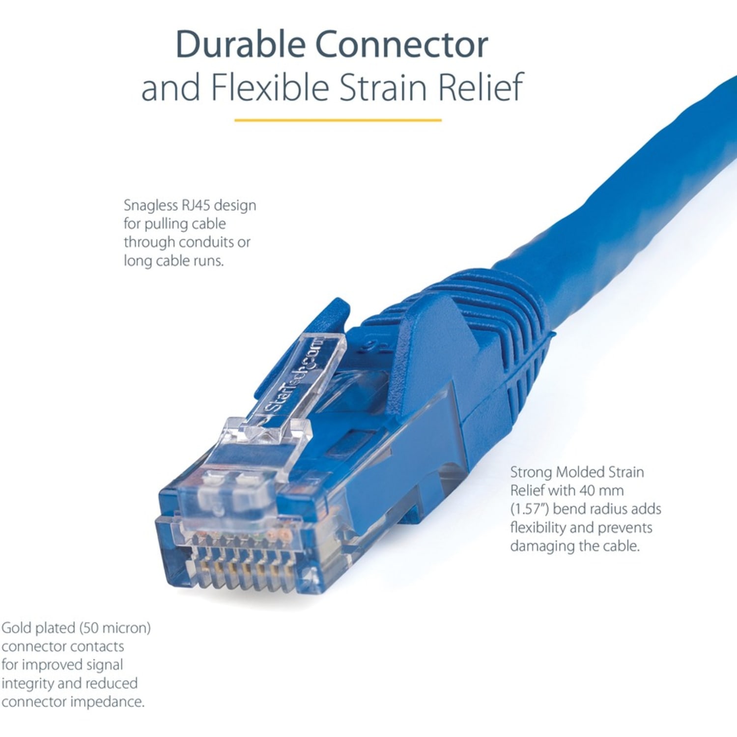 StarTech.com 8 ft Blue Cat6 Cable with Snagless RJ45 Connectors - Cat6 Ethernet Cable - 8ft UTP Cat 6 Patch Cable - N6PATCH8BL - Image 5