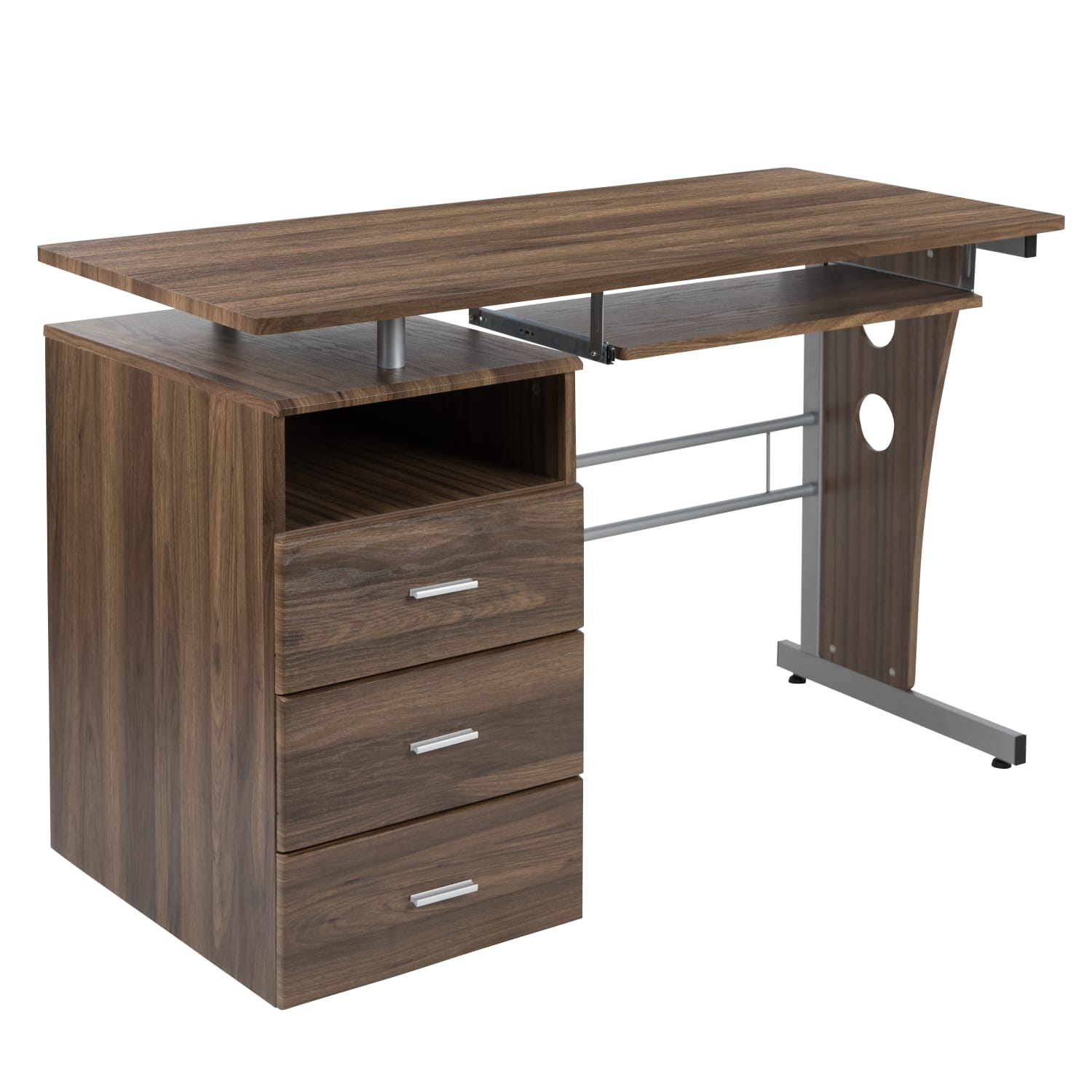 Flash Furniture 48inW Computer Desk With 3-Drawer Single Pedestal, Rustic Walnut - Image 3