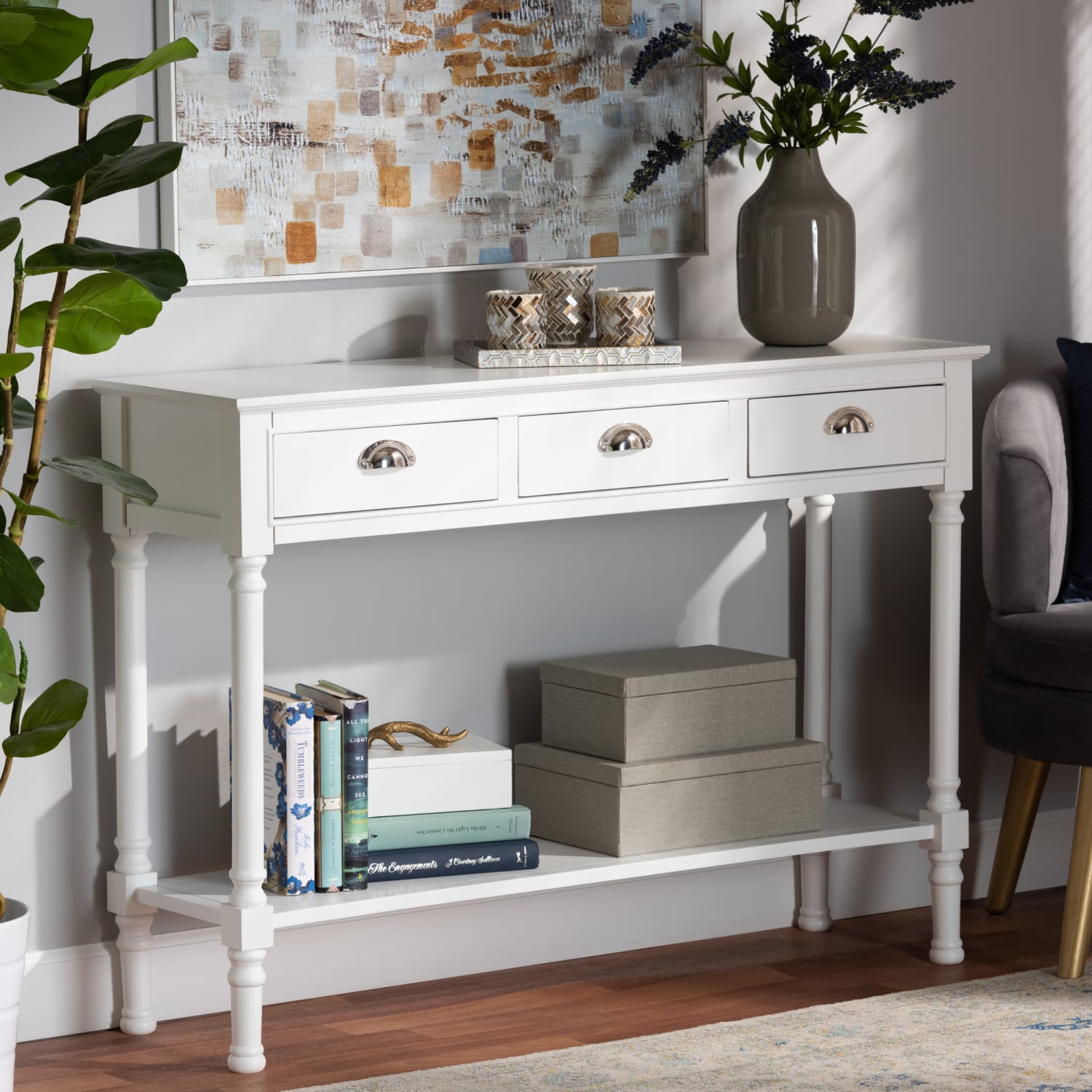 Baxton Studio French Provincial 3-Drawer Entryway Console Table, 31-15/16inH x 45-5/16inW x 13inD, White - Image 6