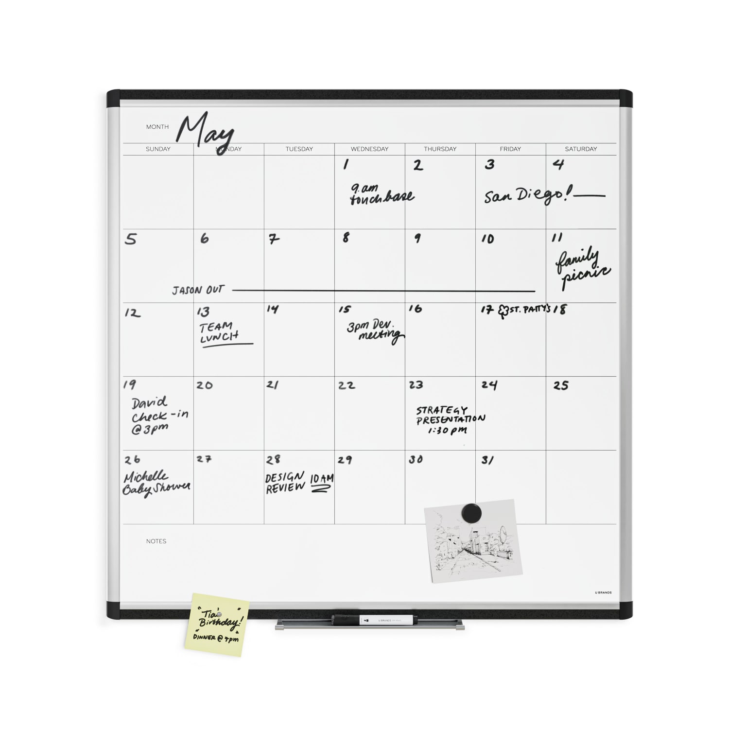 U Brands PINIT Magnetic Dry-Erase Monthly Calendar Board, 36in X 36in, Silver Aluminum Frame, Actual Size 35in X 35in (2902U00-01) - Image 6