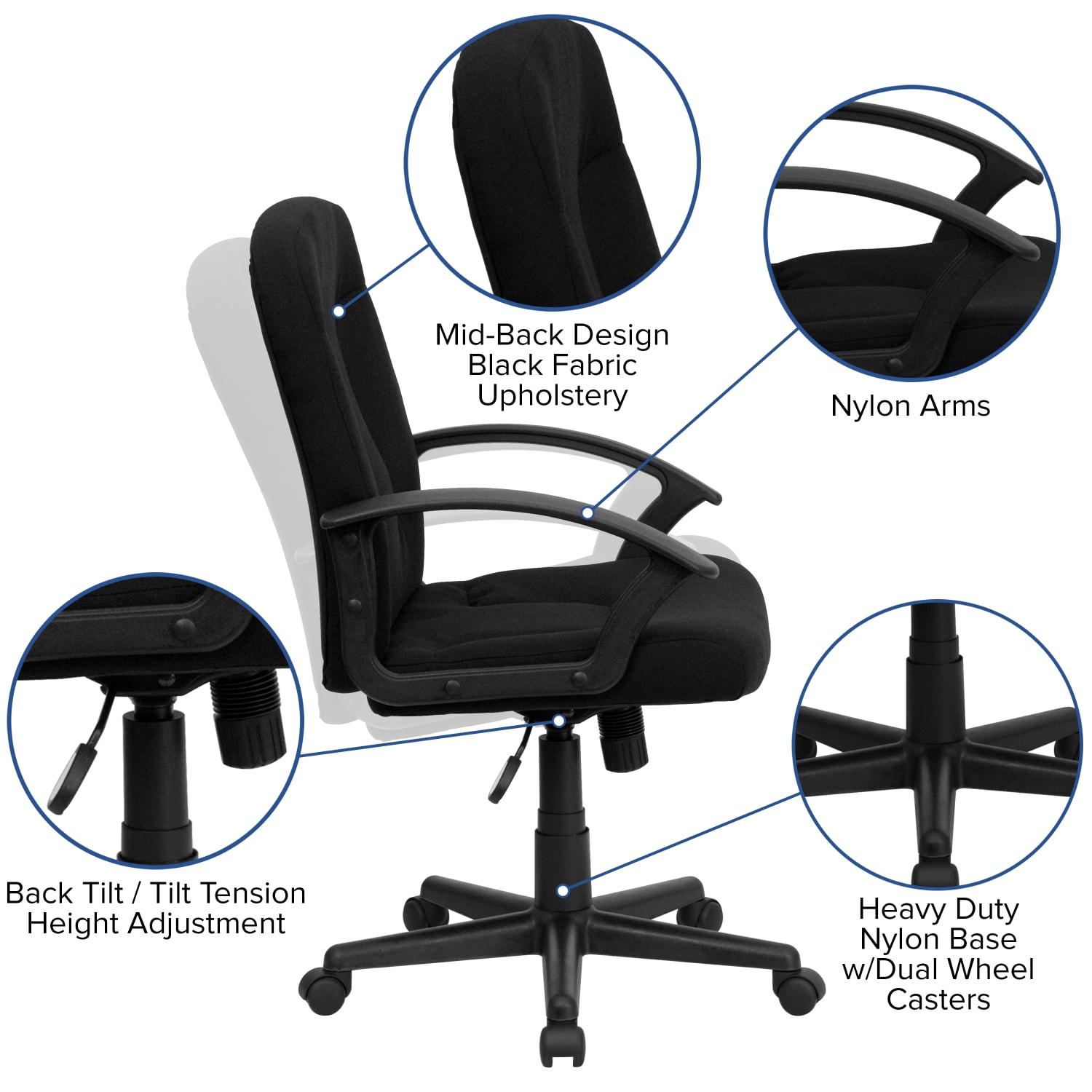 Flash Furniture Fabric Mid-Back Swivel Chair, Black - Image 7