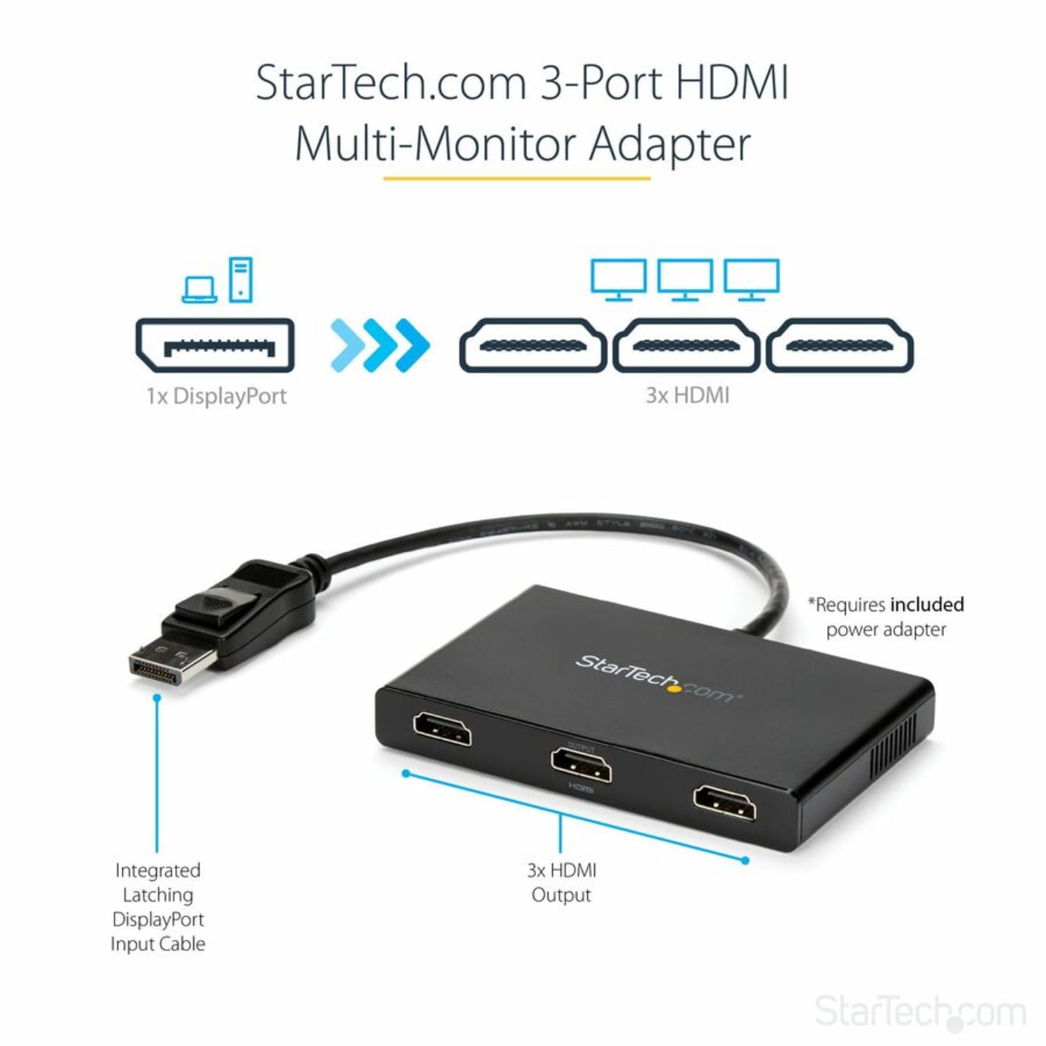 StarTech.com 3-Port Multi Monitor Adapter, DisplayPort to 3x HDMI MST Hub, Triple 1080p, Video Splitter for Extended Desktop Mode, Windows - Image 3