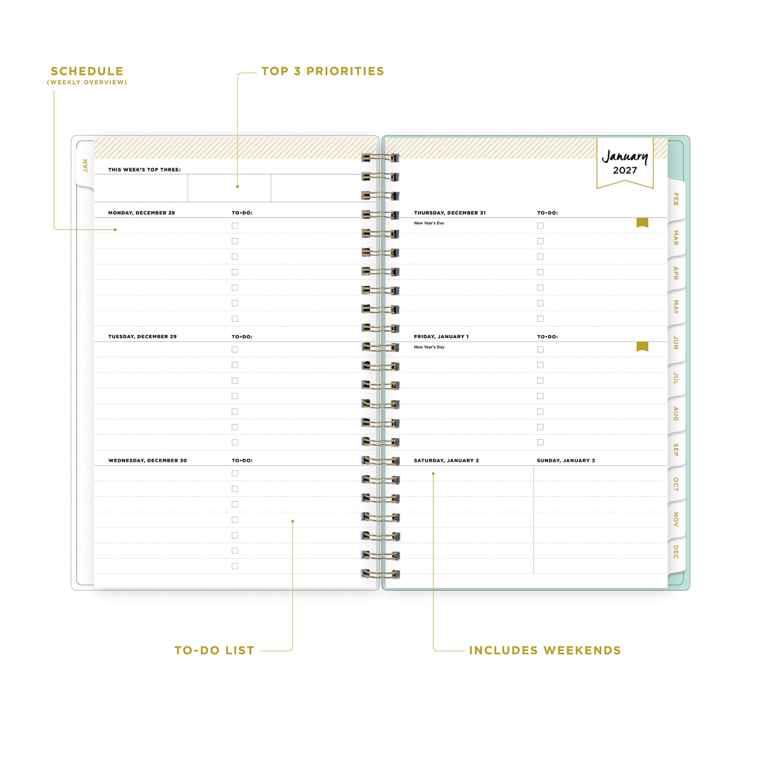 2027 Blue Sky Secret Garden Mint Weekly/Monthly Planning Calendar, 5x8, 0%, Frosted PP, Jan-Dec, RY27 - Image 3