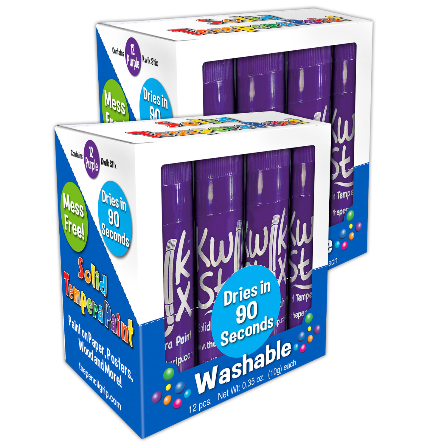 The Pencil Grip Kwik Stix Solid Tempera Paint Sticks, Purple, 12 Sticks Per Pack, Set Of 2 Packs