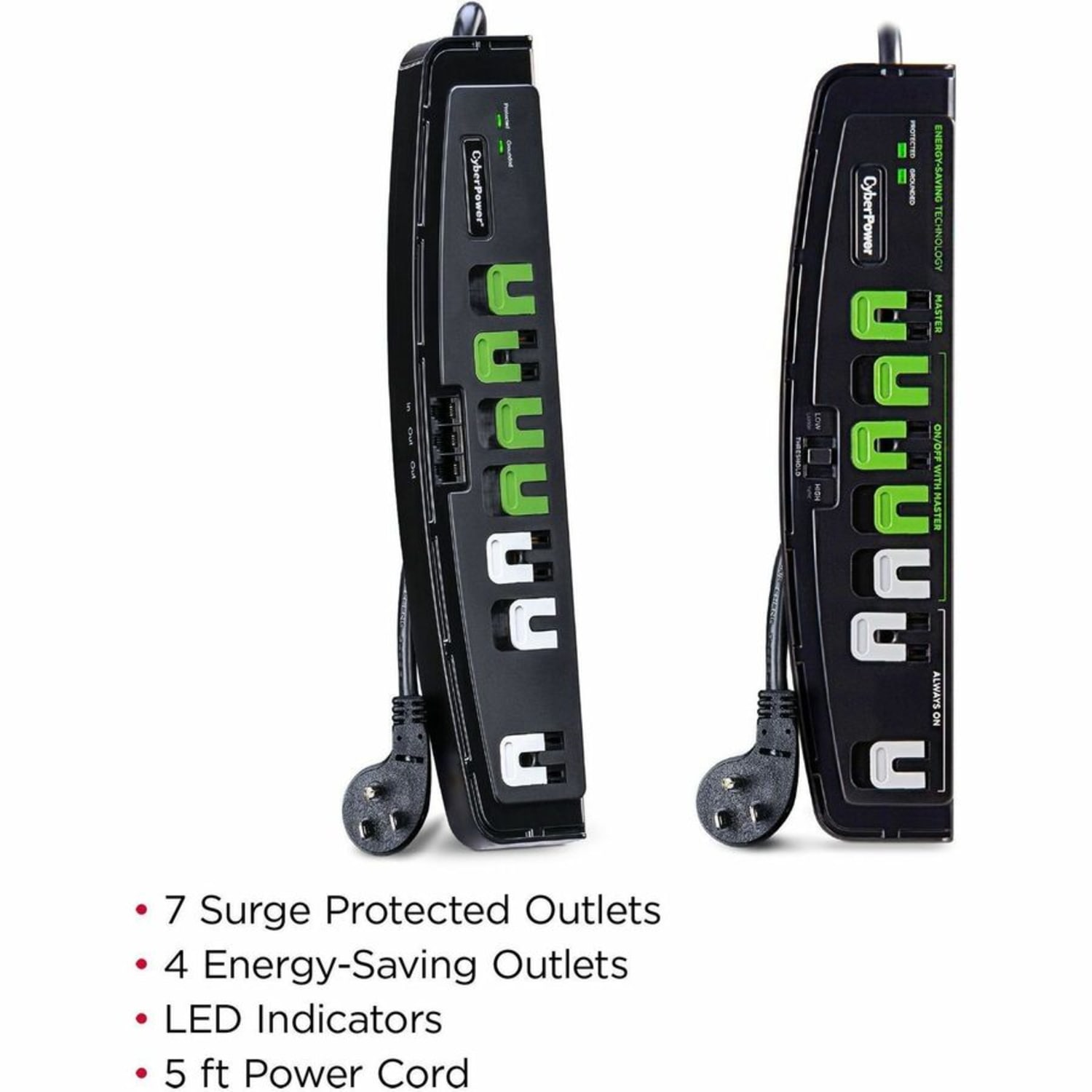 CyberPower P705G Essential 7 - Outlet Surge with 2100 J - Clamping Voltage 400V, 5 ft, NEMA 5-15P, Right Angle - P705G - Image 3