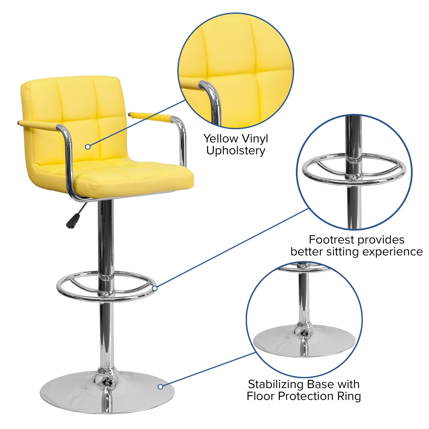 Flash Furniture Contemporary Quilted Vinyl Adjustable Height Bar Stool Yellow PopularChairscom