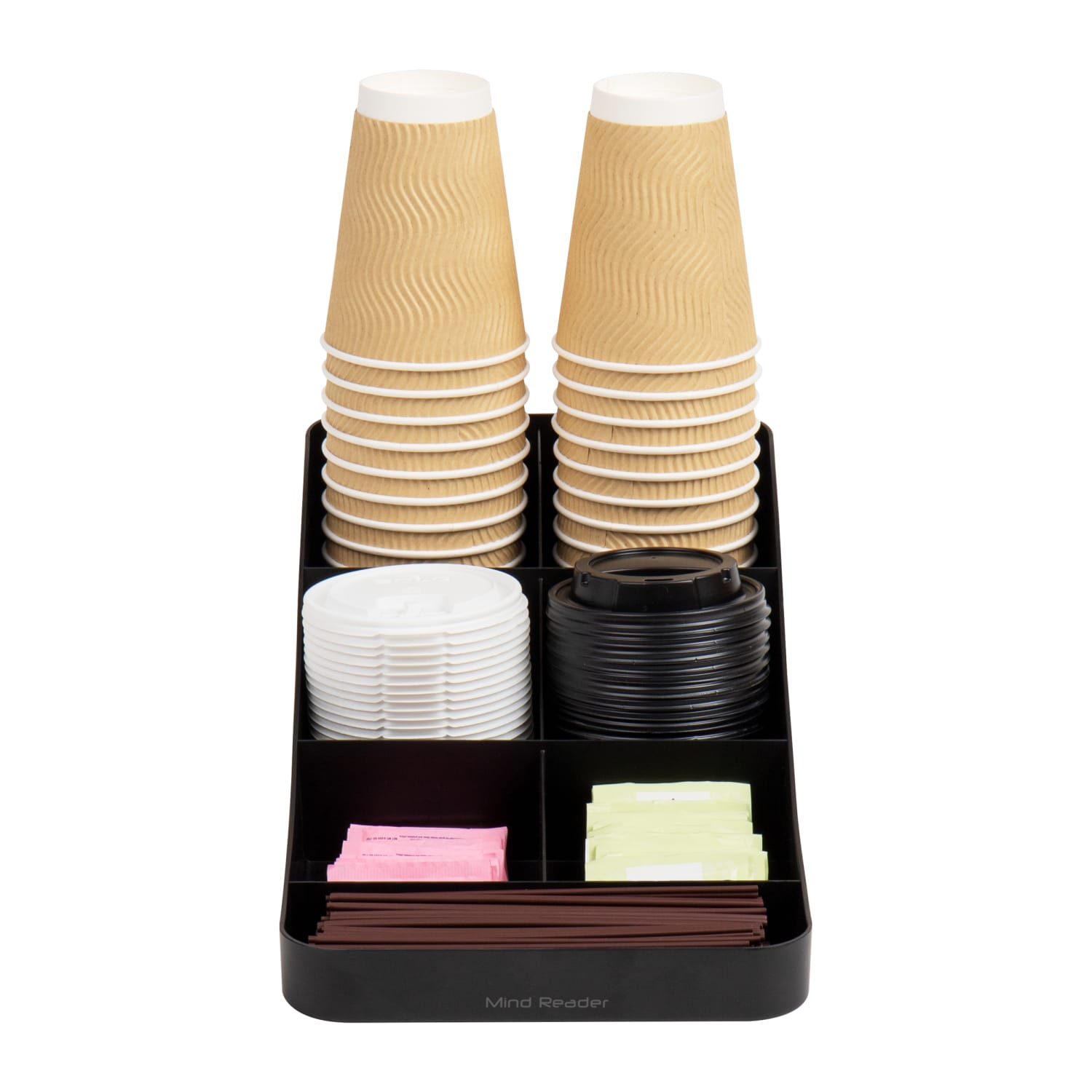 Mind Reader 7-Compartment Coffee Cup and Condiment Organizer, 5-1/4in H x 7-1/4in W x 15-1/2in L, Black - Image 5
