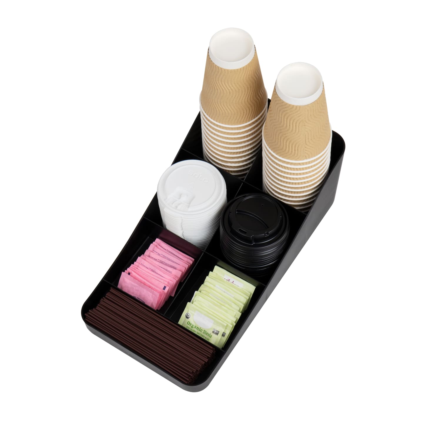 Mind Reader 7-Compartment Coffee Cup and Condiment Organizer, 5-1/4in H x 7-1/4in W x 15-1/2in L, Black - Image 6