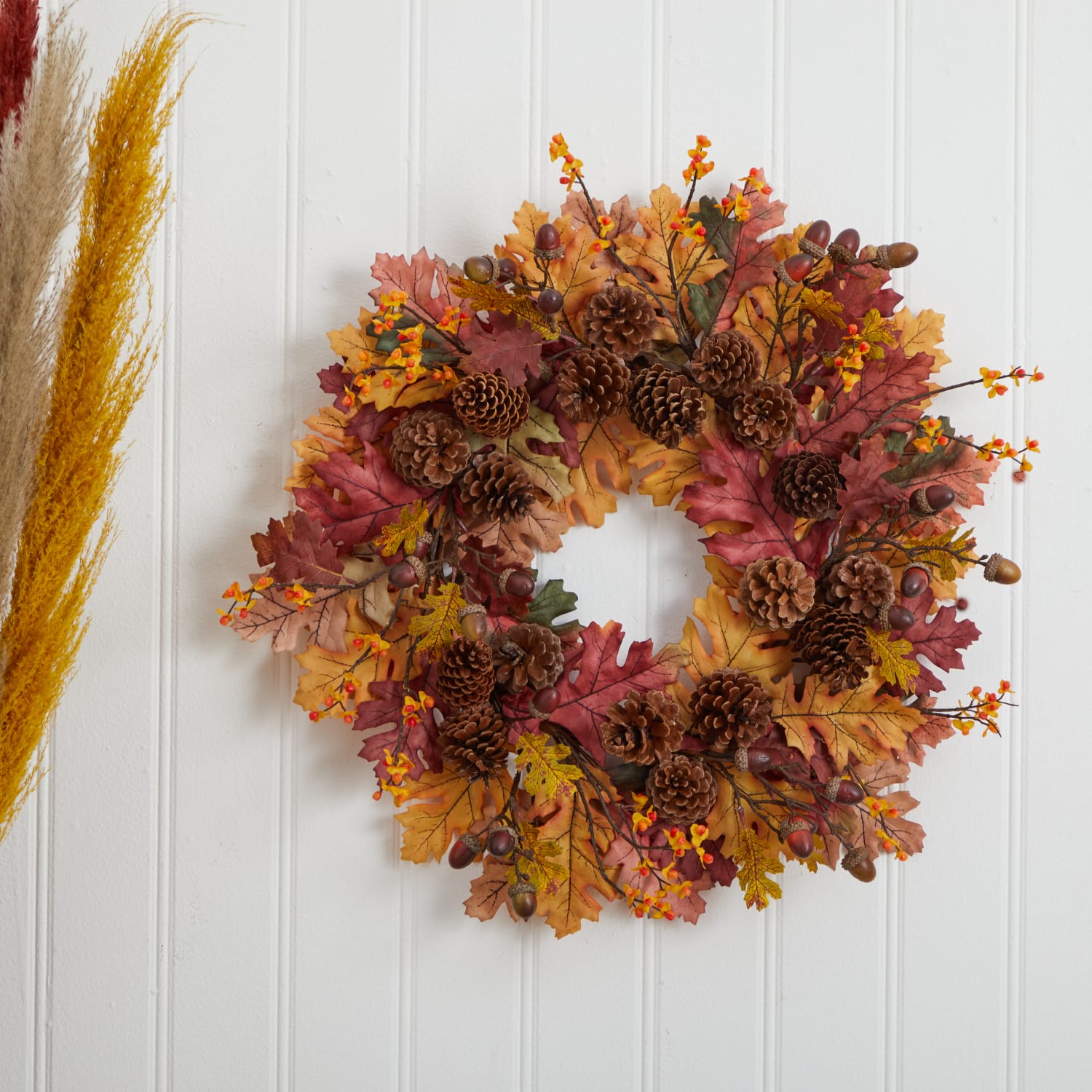 Nearly Natural 24inH Oak Leaf, Acorn And Pine Wreath, 24in x 5in, Multicolor - Image 4