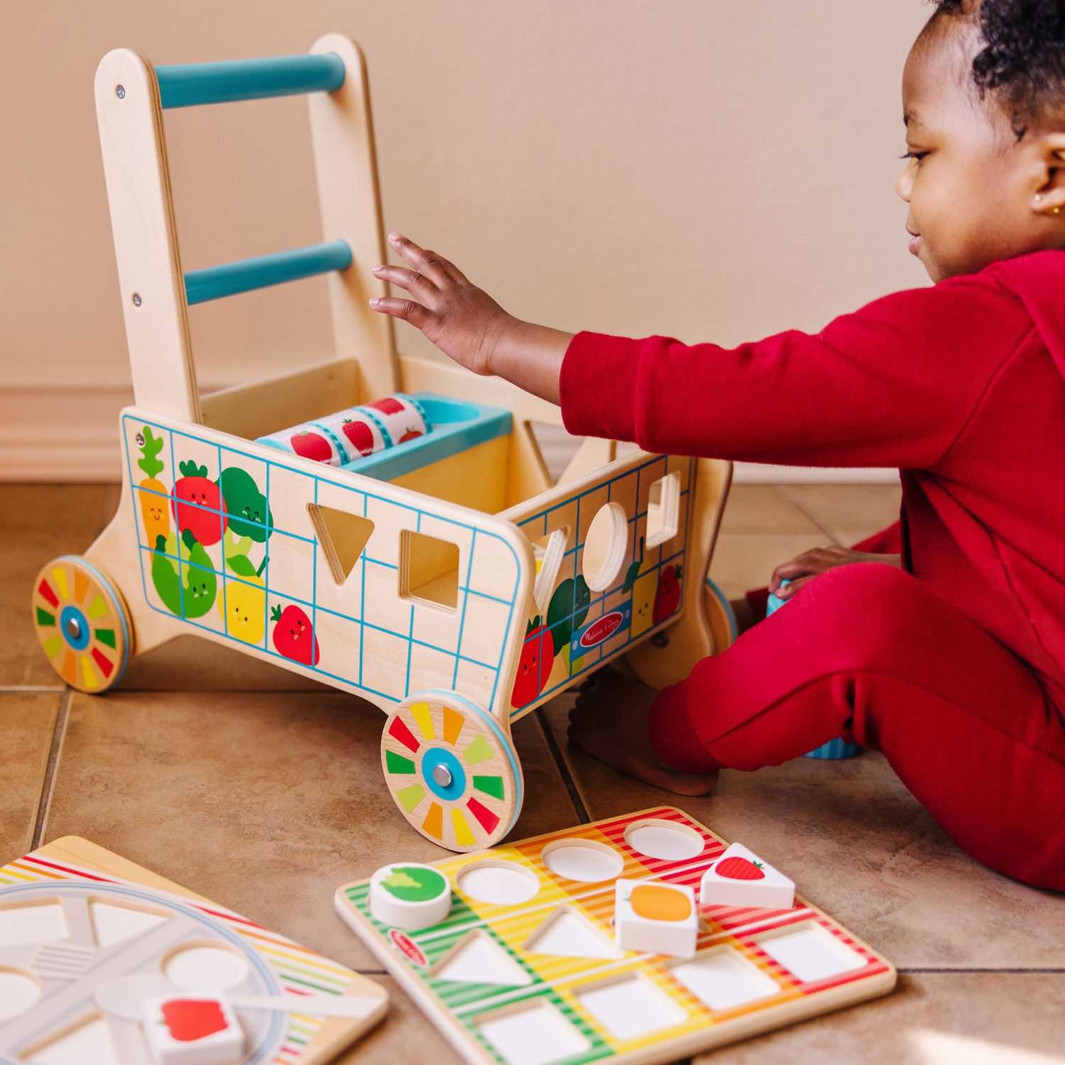 Melissa & Doug Wooden Shape Sorting Grocery Cart - Image 5