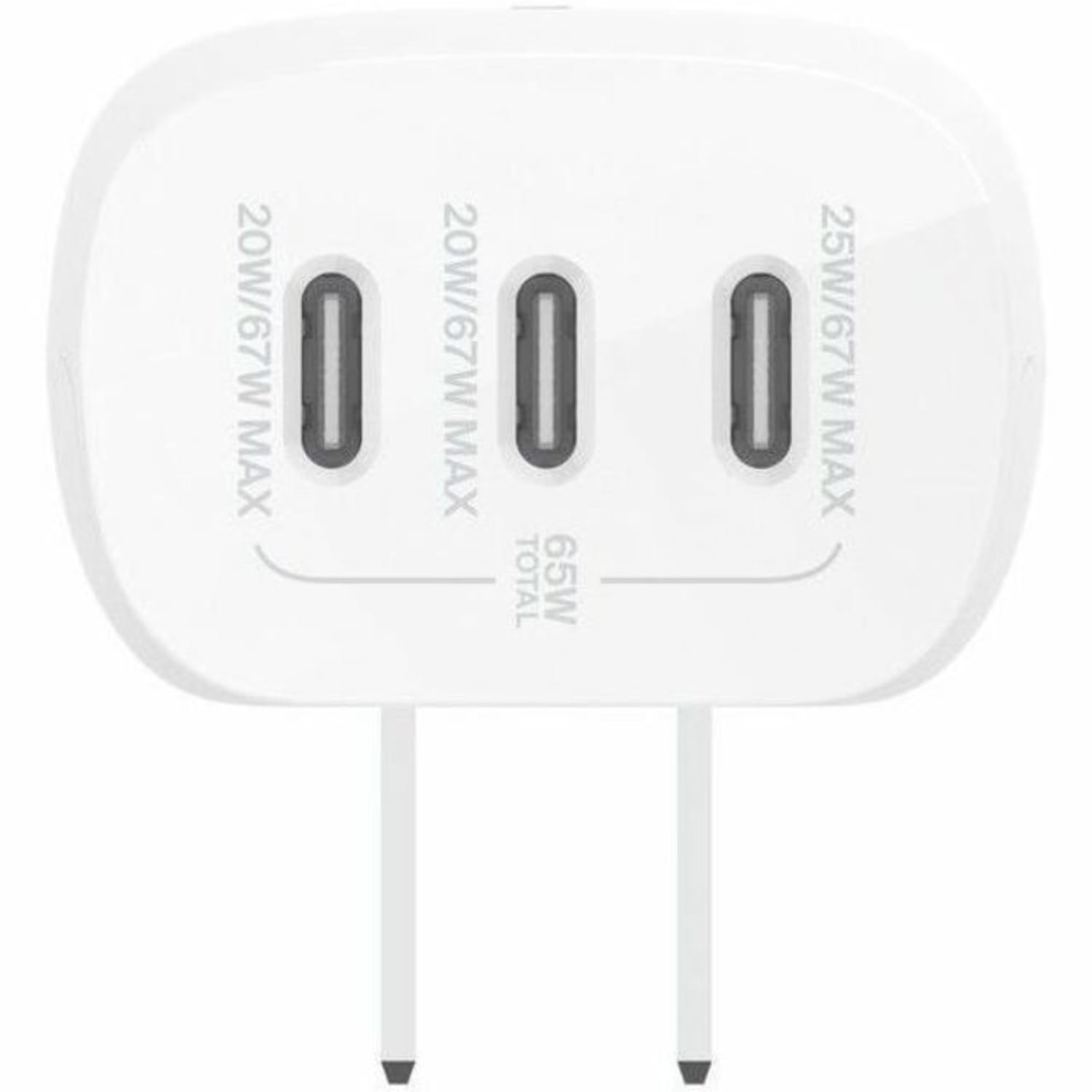 Belkin 67W Portable 3-Port USB-C Wall Charger - 3xUSB-C (67W Total) - Fast Charging - Power Adapter - White - 67 W - White - Image 4