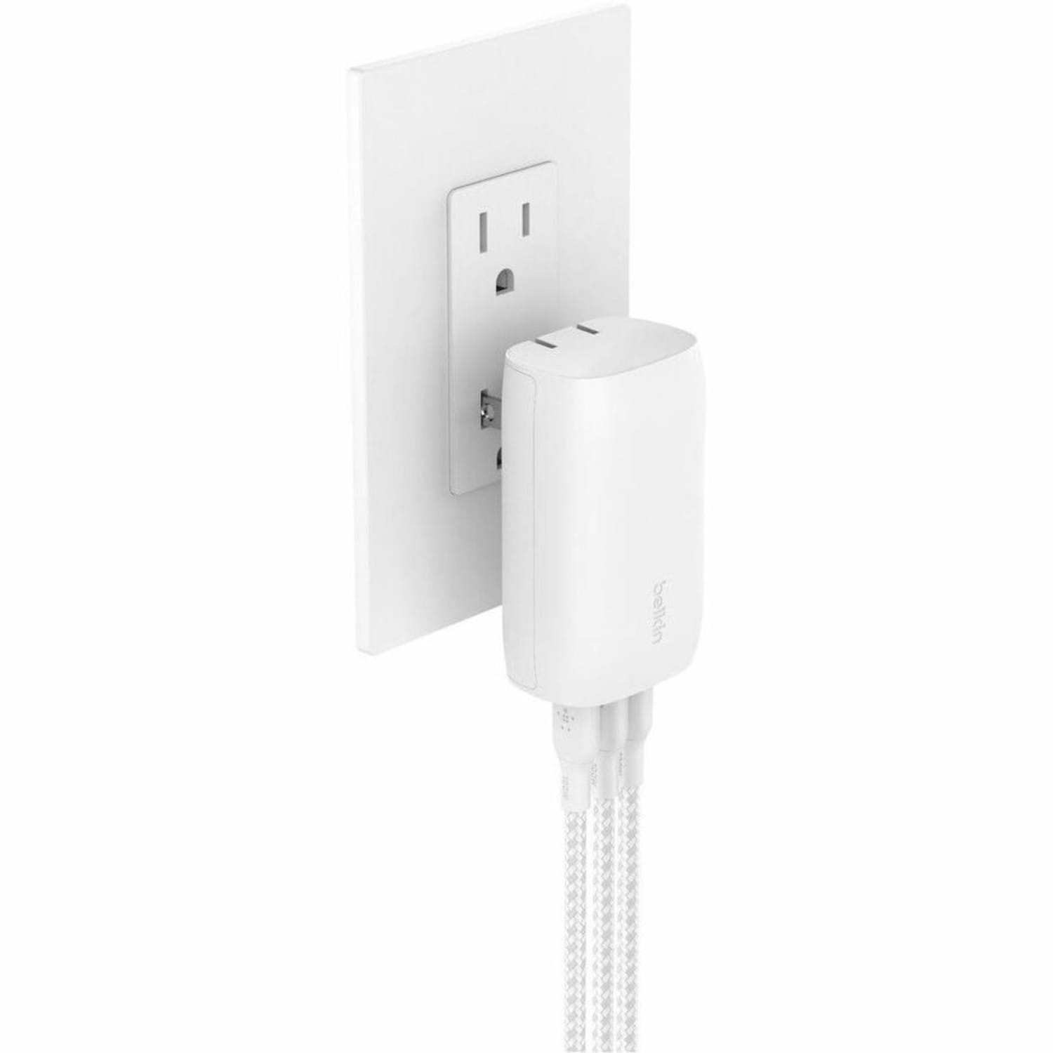 Belkin 67W Portable 3-Port USB-C Wall Charger - 3xUSB-C (67W Total) - Fast Charging - Power Adapter - White - 67 W - White - Image 6
