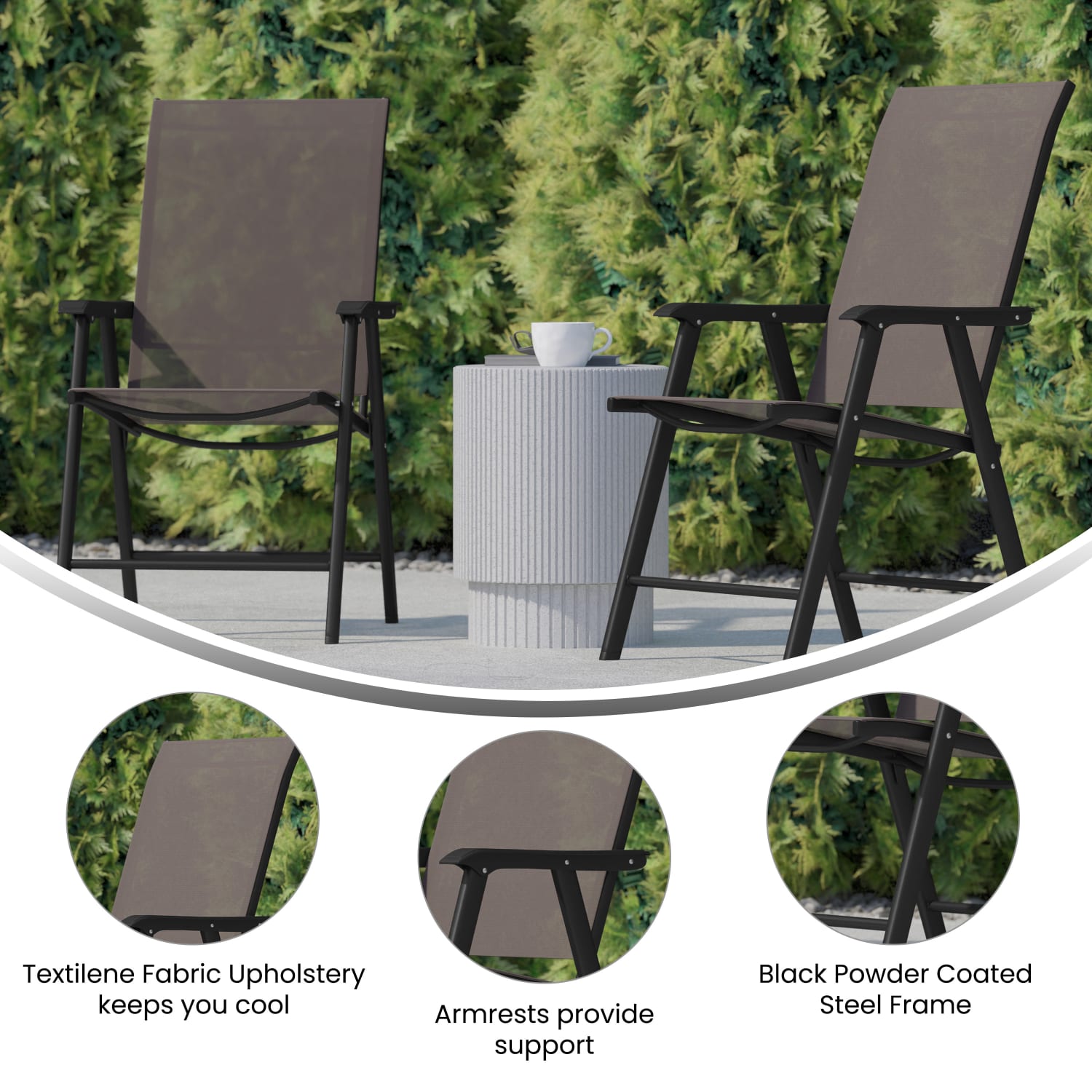 Flash Furniture Paladin Outdoor Folding Patio Sling Chairs, Brown, Set Of 2 Chairs - Image 6