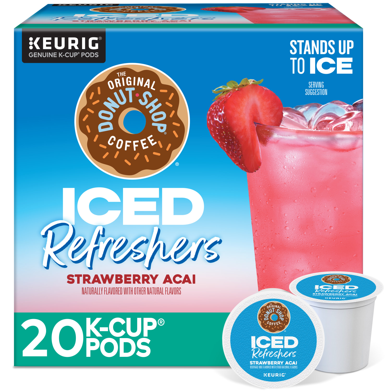 The Original Donut Shop Iced Refreshers, Strawberry AÁaÌ Flavor, Keurig Single Serve K-Cup Pods, Box of 20 K-Cup Pods