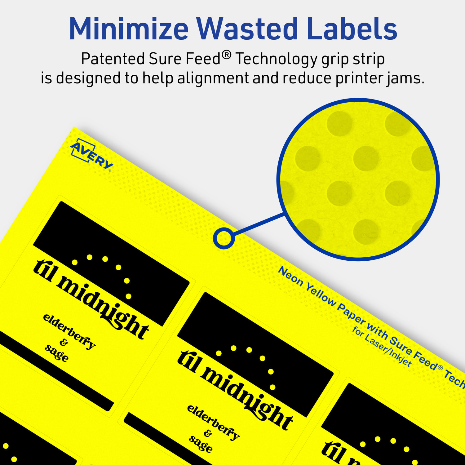 Avery Printable Labels With Sure Feed Technology, 94104-NYP80, Square, 2-1/2in x 2-1/2in, Matte Neon Yellow, Pack of 720 - Image 5