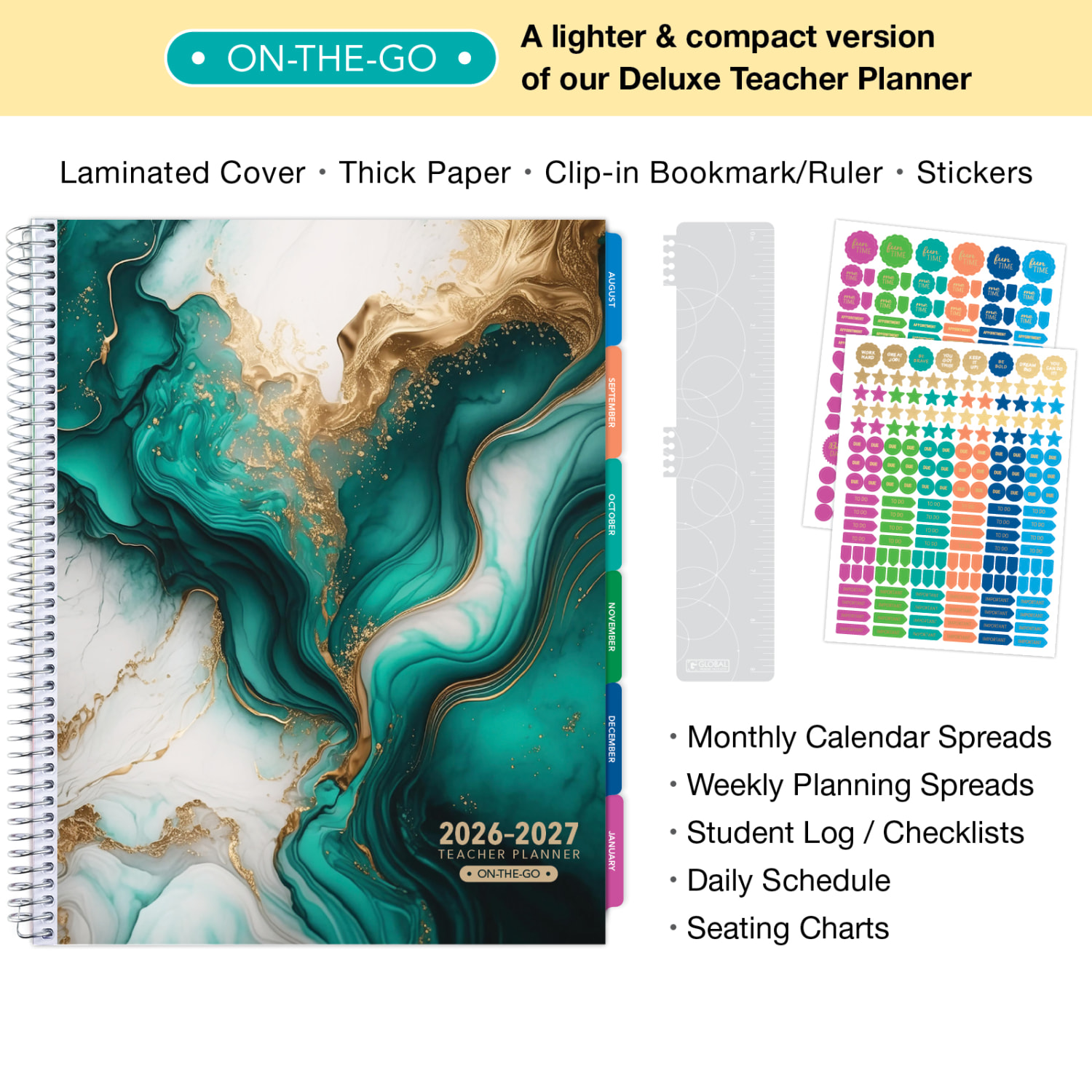 2026-2027 Excello Brands Weekly/Monthly Academic Year Teacher Planner, 8-1/2in x 11in, Teal Gold Marble, August To July, Total Qty 1 - Image 3