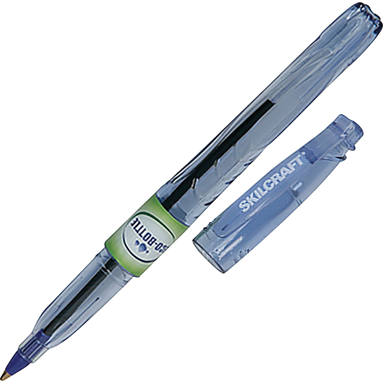 SKILCRAFT Ballpoint Stick Pens, Pack Of 12, Fine Point, Transparent Blue Barrel, Black Ink - Image 3