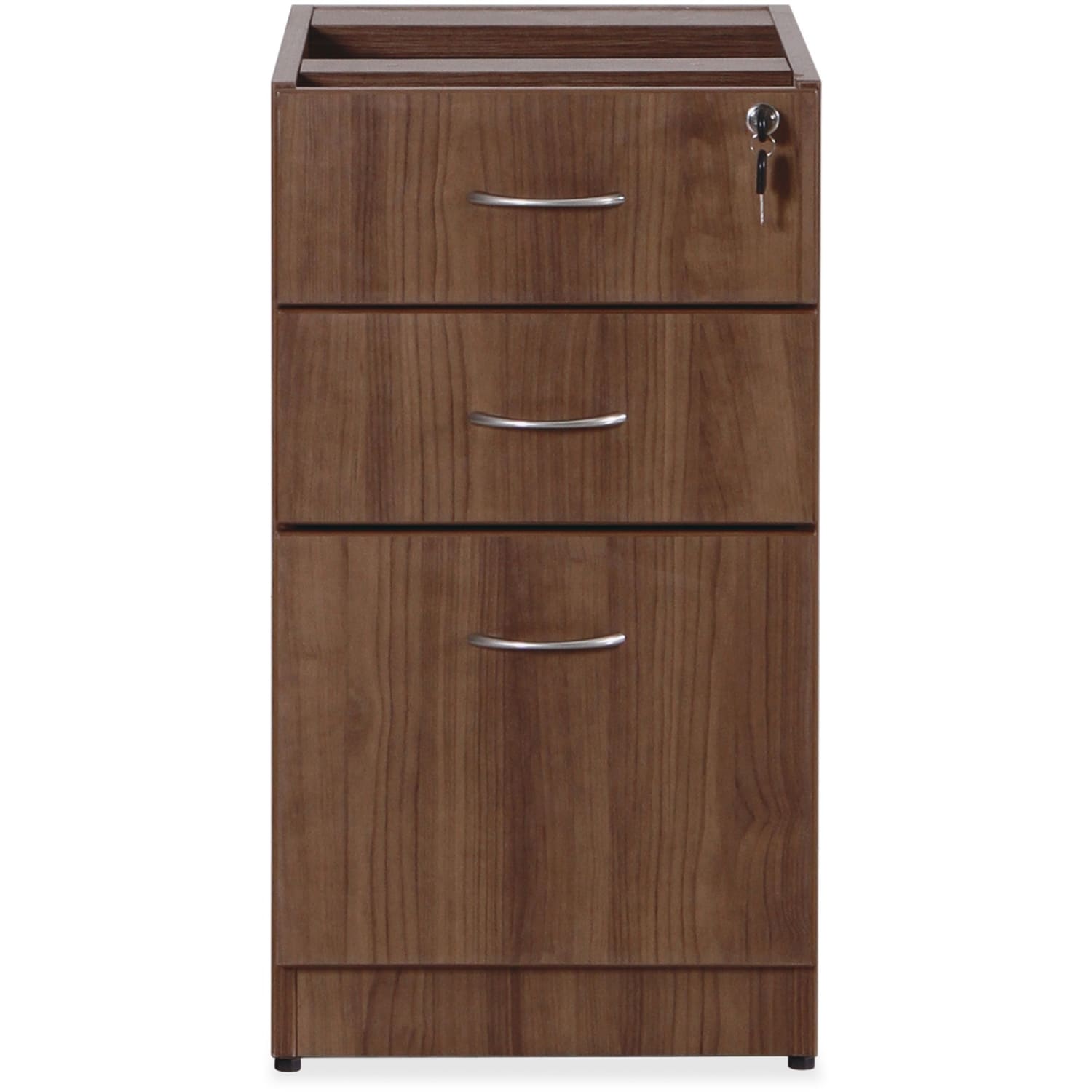 Lorell Essentials 16inW Vertical 3-Drawer Fixed Pedestal File Cabinet For Computer Desk, Walnut - Image 3