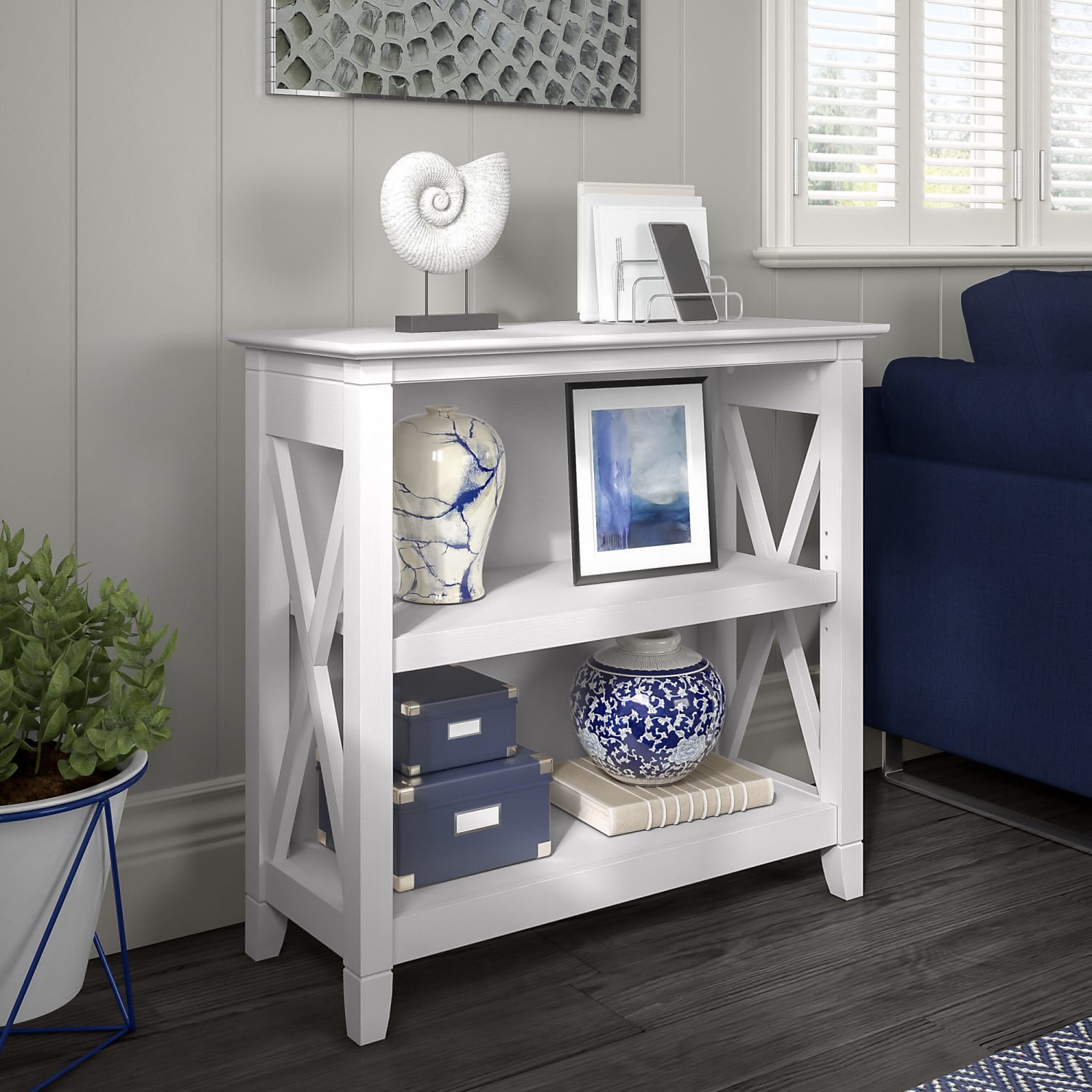 Bush Furniture Key West Small 30inH 2-Shelf Bookcase, Pure White Oak, Standard Delivery - Image 3