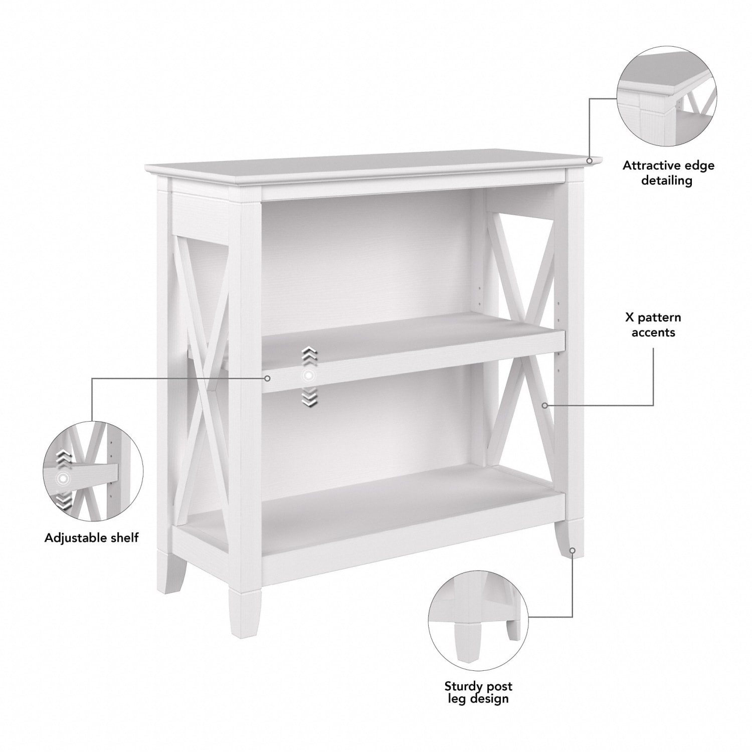 Bush Furniture Key West Small 30inH 2-Shelf Bookcase, Pure White Oak, Standard Delivery - Image 4