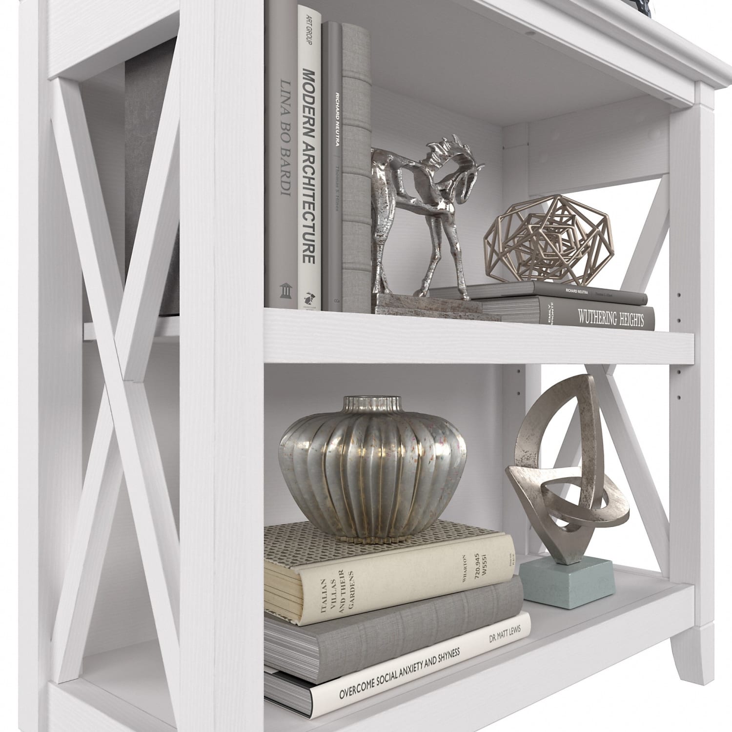 Bush Furniture Key West Small 30inH 2-Shelf Bookcase, Pure White Oak, Standard Delivery - Image 5