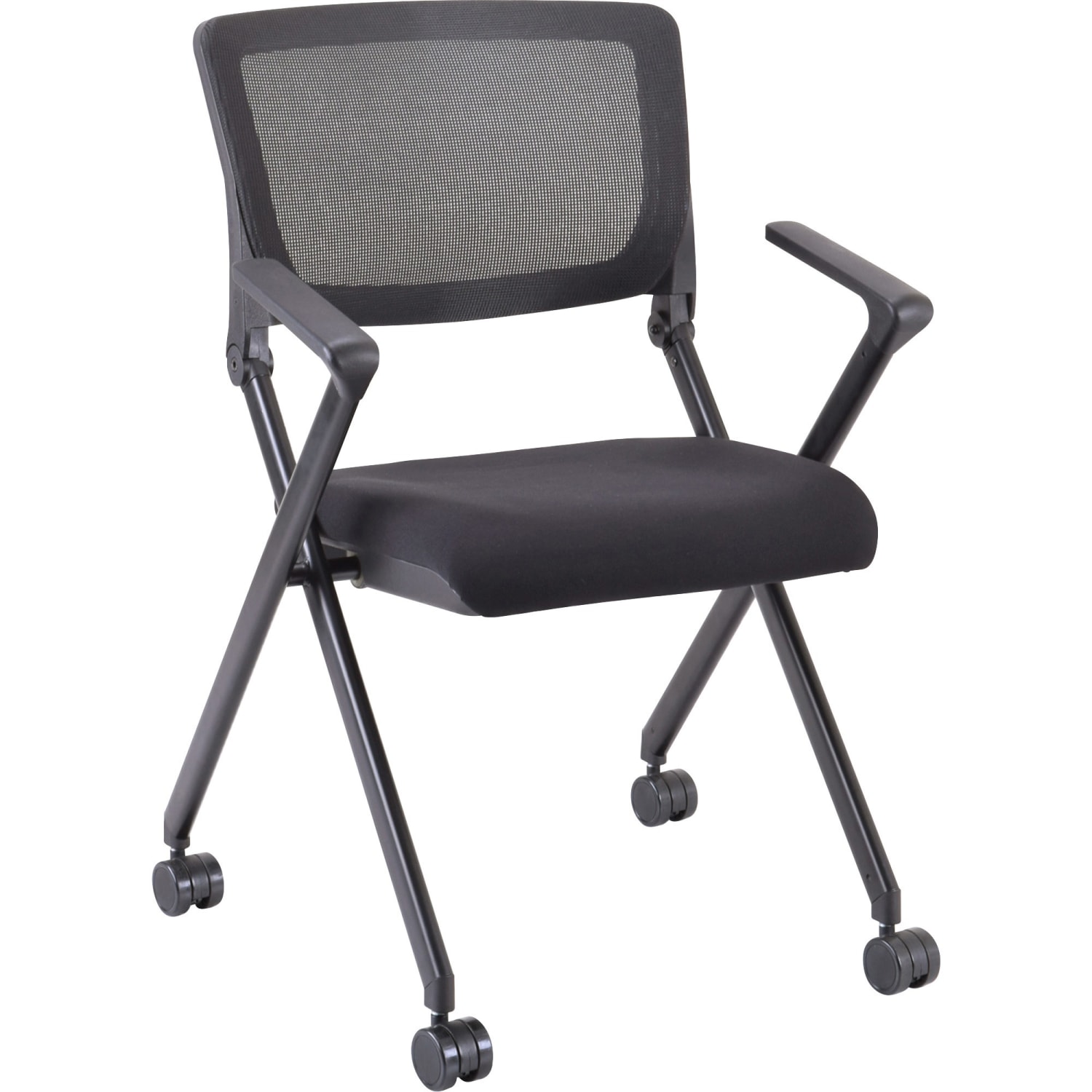 Lorell Mesh Back Nesting Chairs, With Arms, Black, Set Of 2 Chairs - Image 3