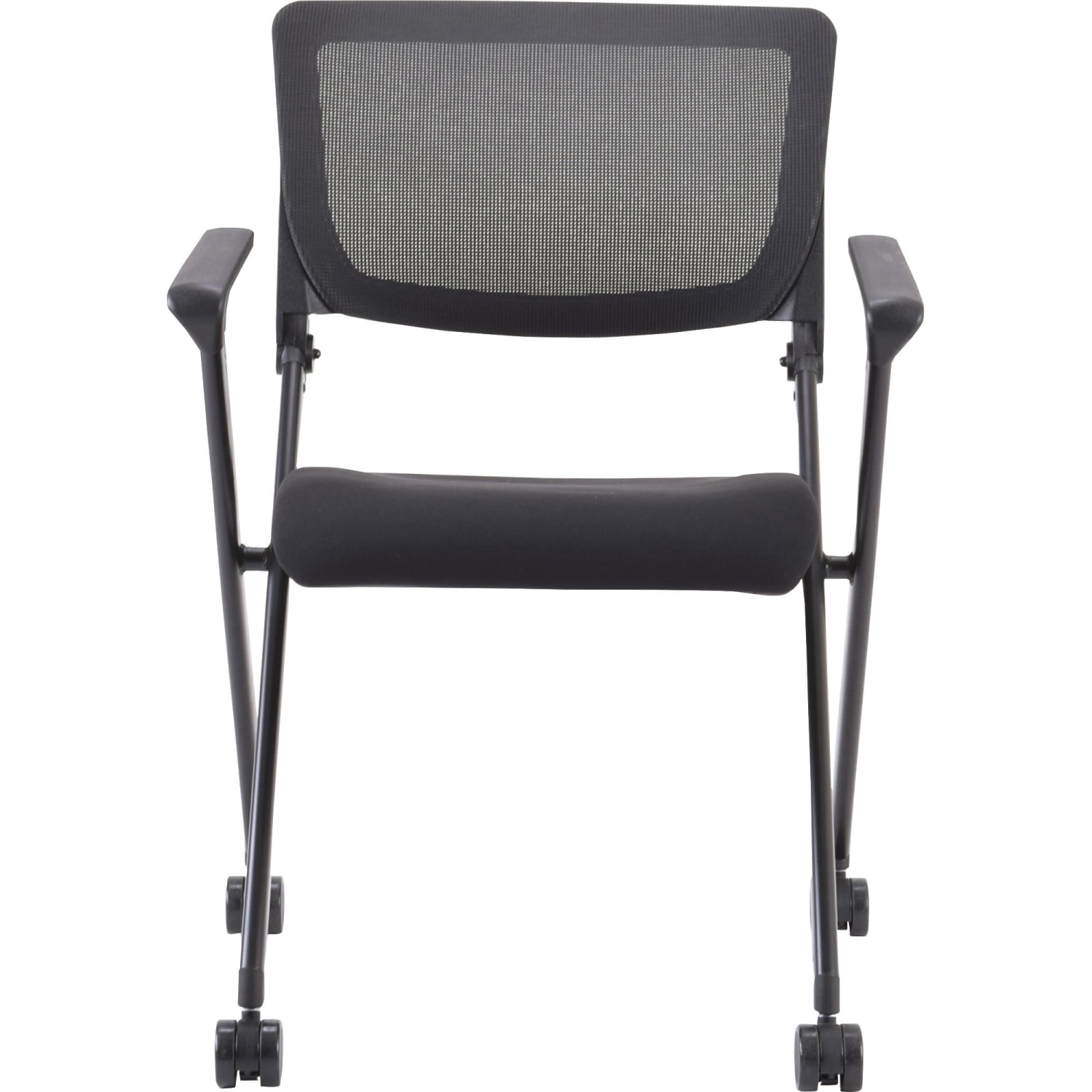 Lorell Mesh Back Nesting Chairs, With Arms, Black, Set Of 2 Chairs - Image 4