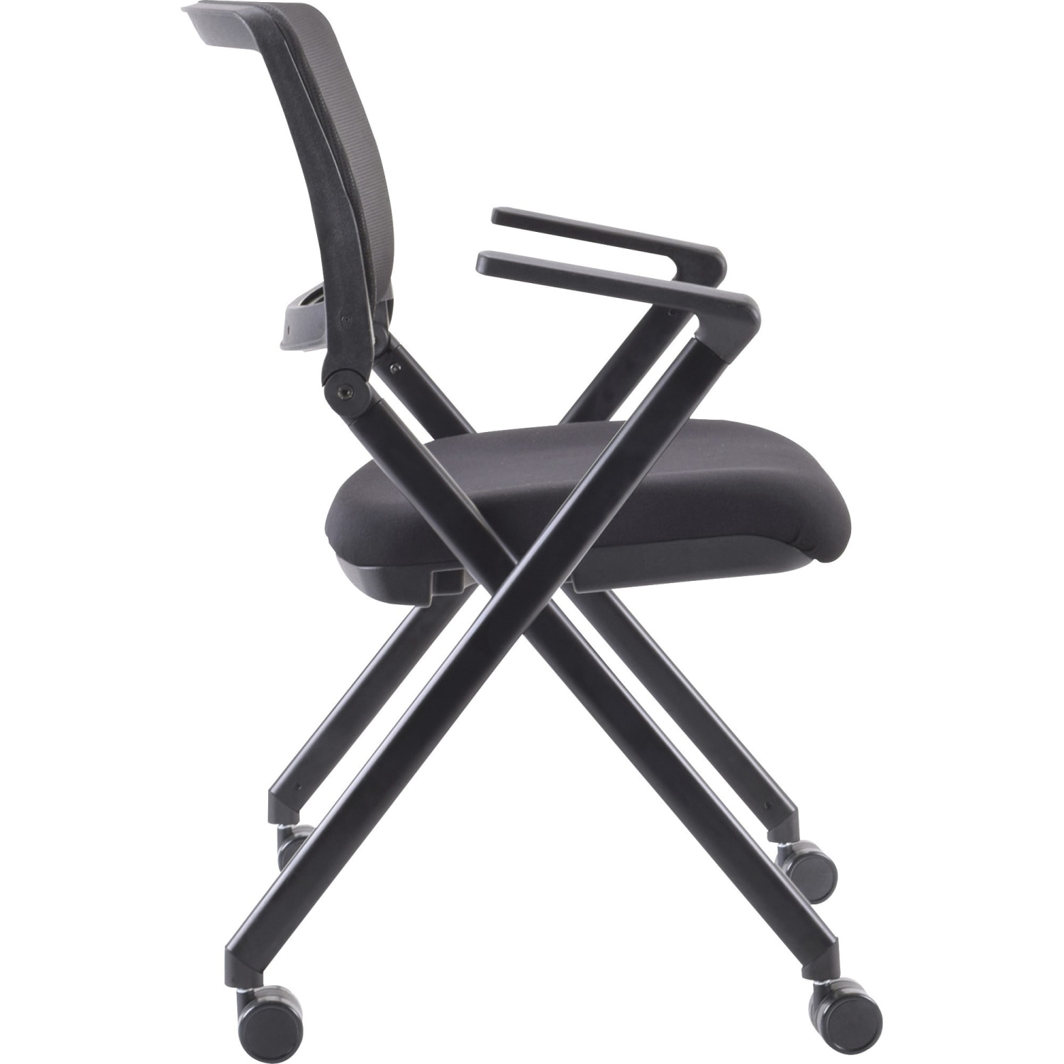 Lorell Mesh Back Nesting Chairs, With Arms, Black, Set Of 2 Chairs - Image 5