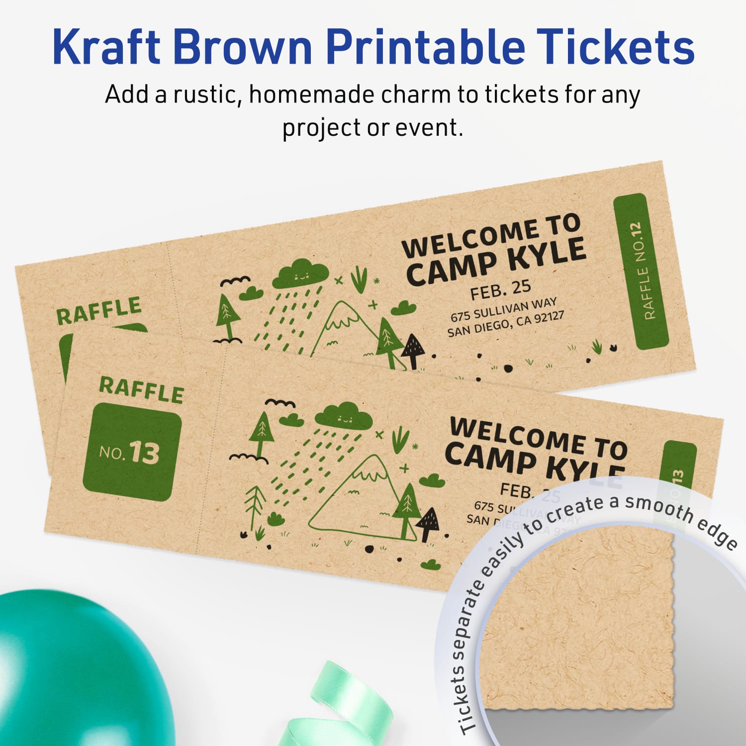 Avery Printable Tickets, 2.75inx8.5in, Kraft Brown, Pack Of 40 - Image 3
