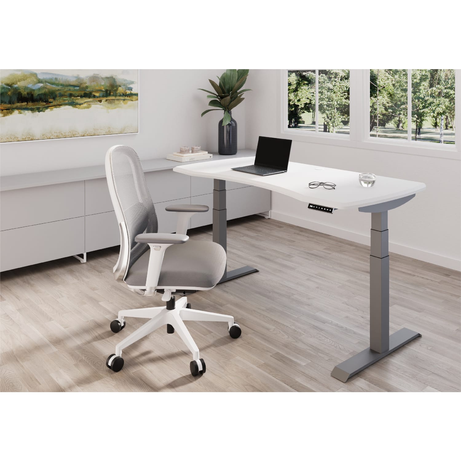 WorkPro Uomo Ergonomic Mesh/Fabric Mid-Back Office Chair, White/Gray, BIFMA Compliant - Image 3