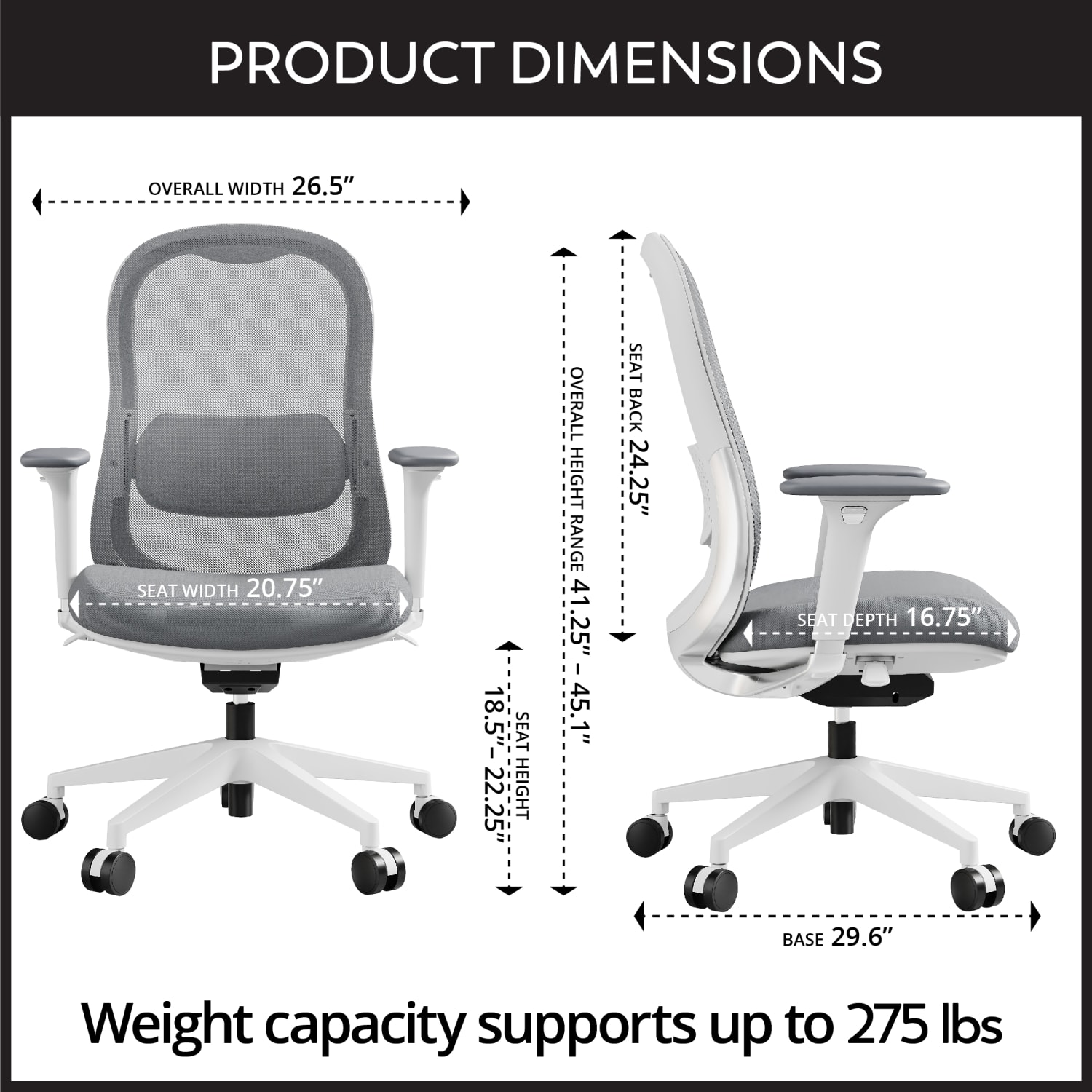 WorkPro Uomo Ergonomic Mesh/Fabric Mid-Back Office Chair, White/Gray, BIFMA Compliant - Image 4