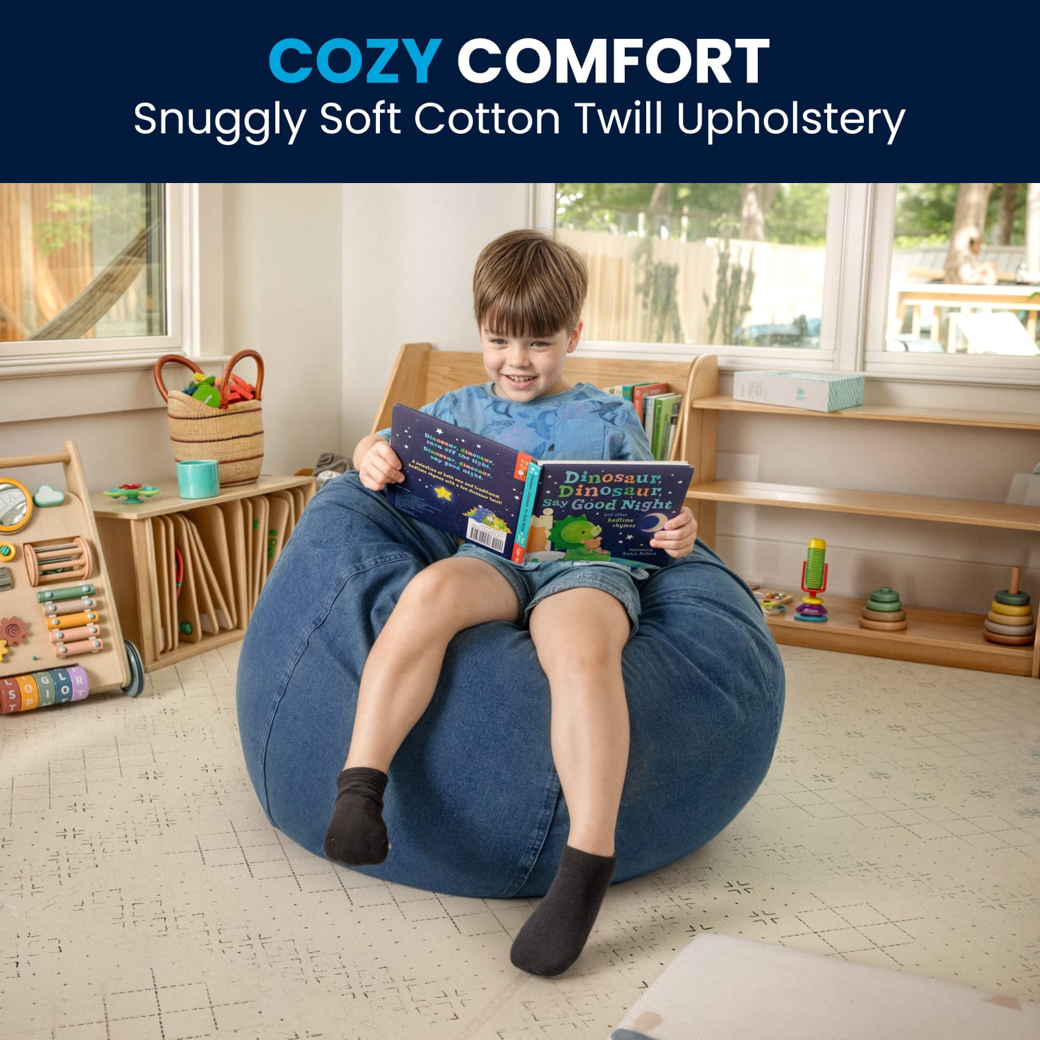 Flash Furniture Small Bean Bag Chair For Kids And Teens, Denim - Image 8