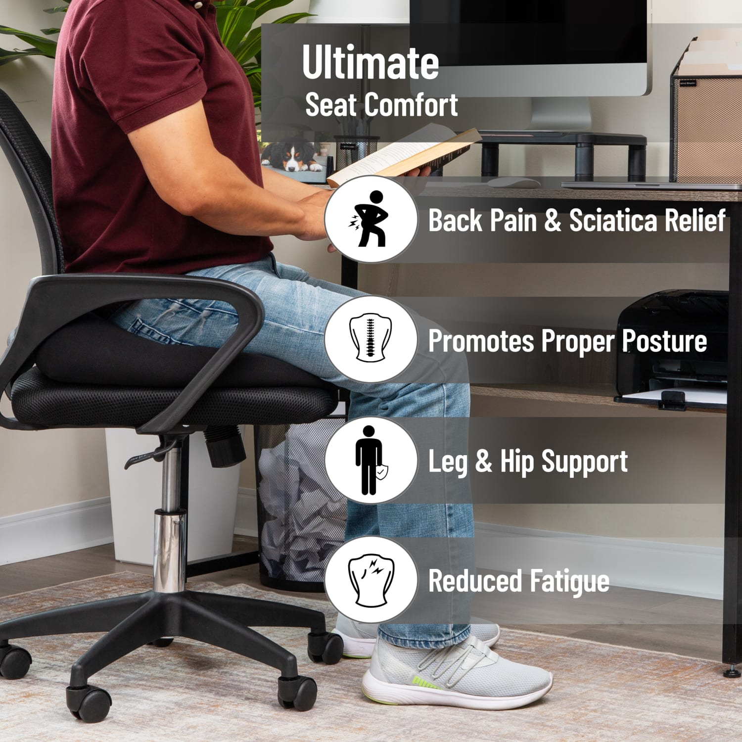 Mind Reader Air-Cloud Booster Seat Cushion With Carry Handle, 4-1/2inH x 18-1/2inW x 17-3/4inD, Black - Image 4