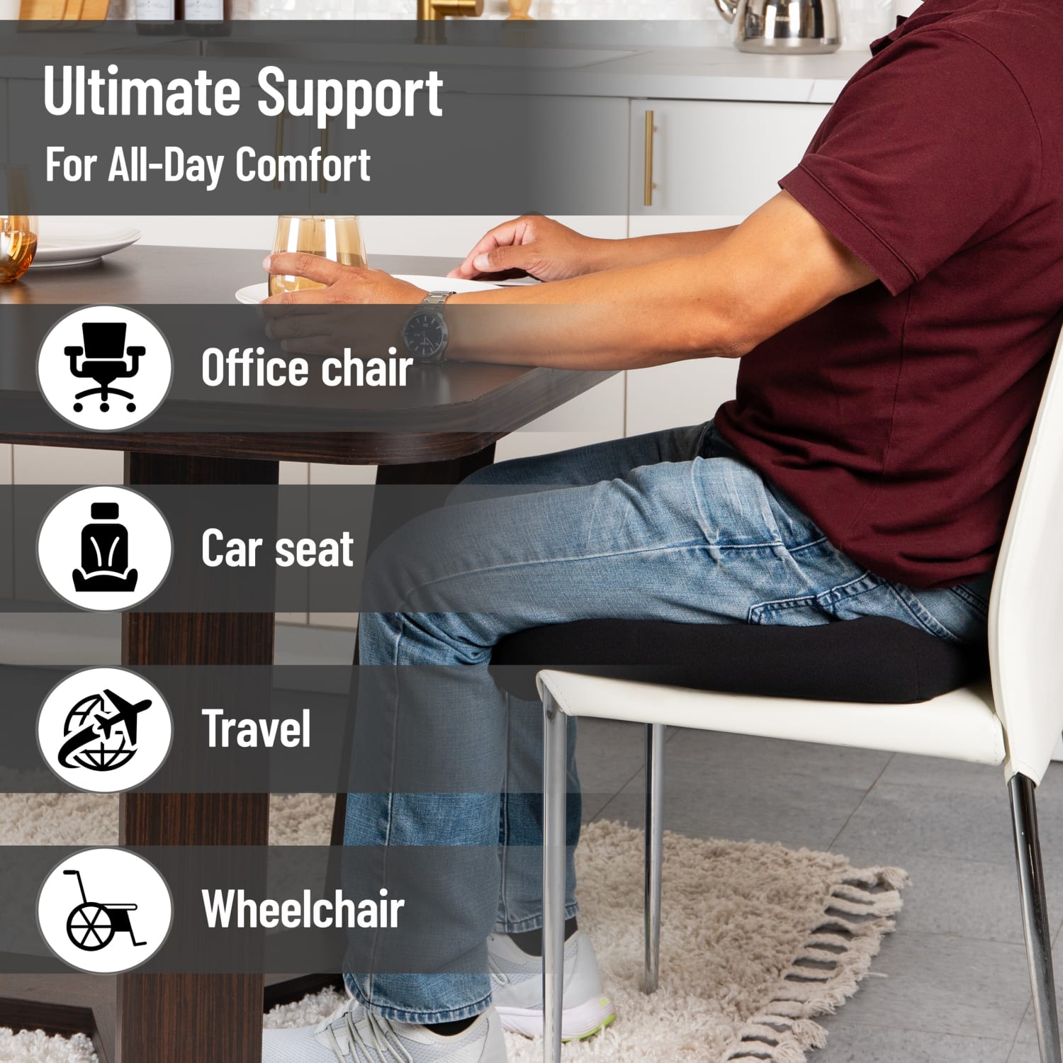 Mind Reader Air-Cloud Booster Seat Cushion With Carry Handle, 4-1/2inH x 18-1/2inW x 17-3/4inD, Black - Image 6