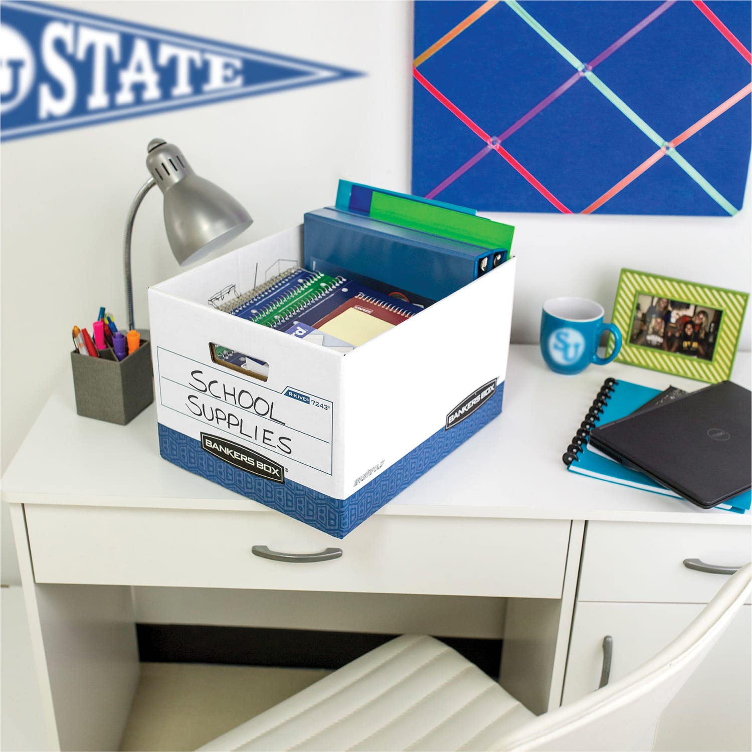 Bankers Box R Kive Heavy-Duty Storage Boxes With Locking Lift-Off Lids And Built-In Handles, Letter/Legal Size, 10in x 12in x 15in Liters, 50% Recycled, White/Blue, 20Pk - Image 4