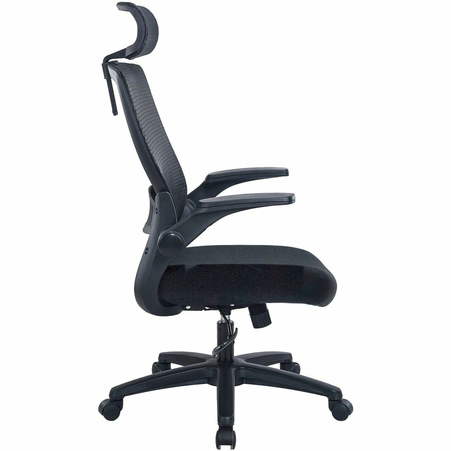 Lorell Lanser Mesh-Back Chair with Flip-Up Arms - Fabric Seat Material - Mesh Back Material - High Back - 5-star Base - Black - Armrest - 1 Each - Image 4