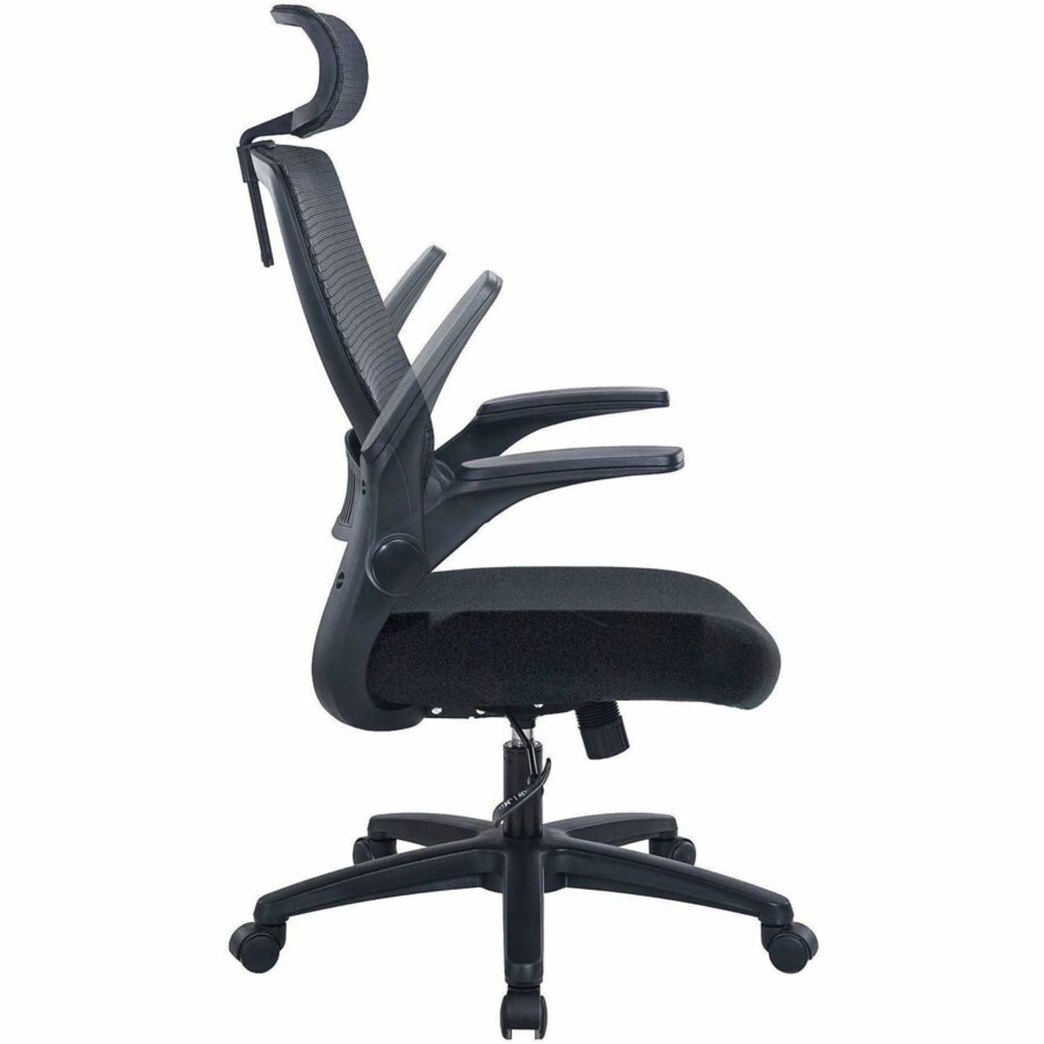 Lorell Lanser Mesh-Back Chair with Flip-Up Arms - Fabric Seat Material - Mesh Back Material - High Back - 5-star Base - Black - Armrest - 1 Each - Image 6
