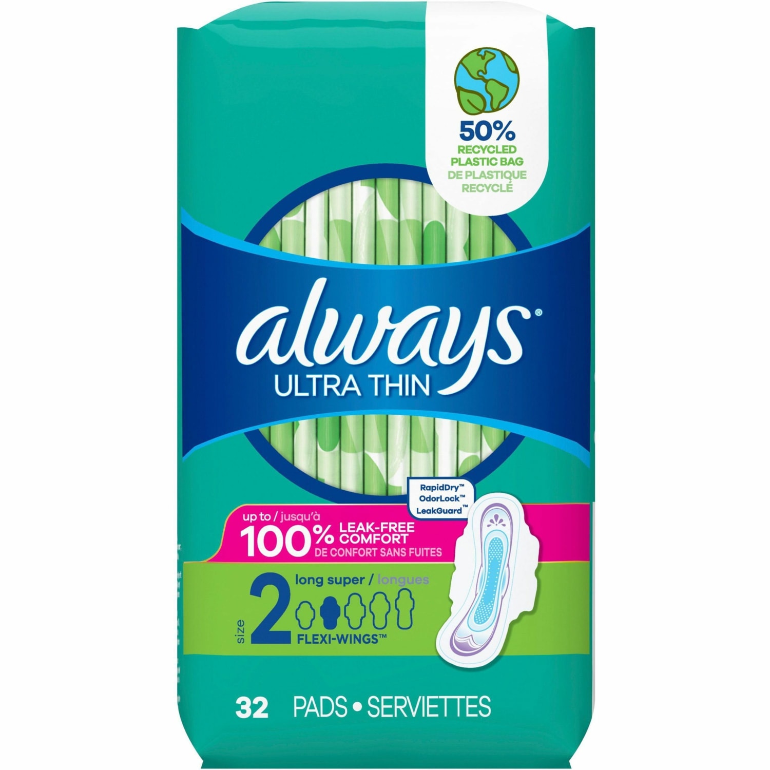 Always Flexi-Wing Ultra Thin Pads - With Wings - Super - Anti-leak, Absorbent, Odor-absorbing - 32 / Pack - Image 3