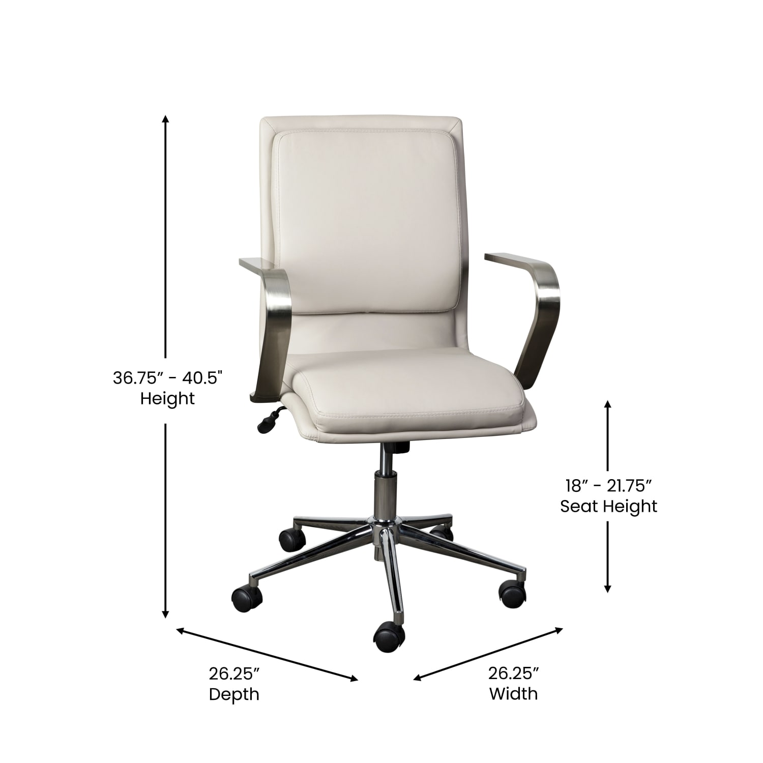 Flash Furniture James Faux Leather Mid-Back Designer Executive Upholstered Office Chair, Taupe/Chrome - Image 6