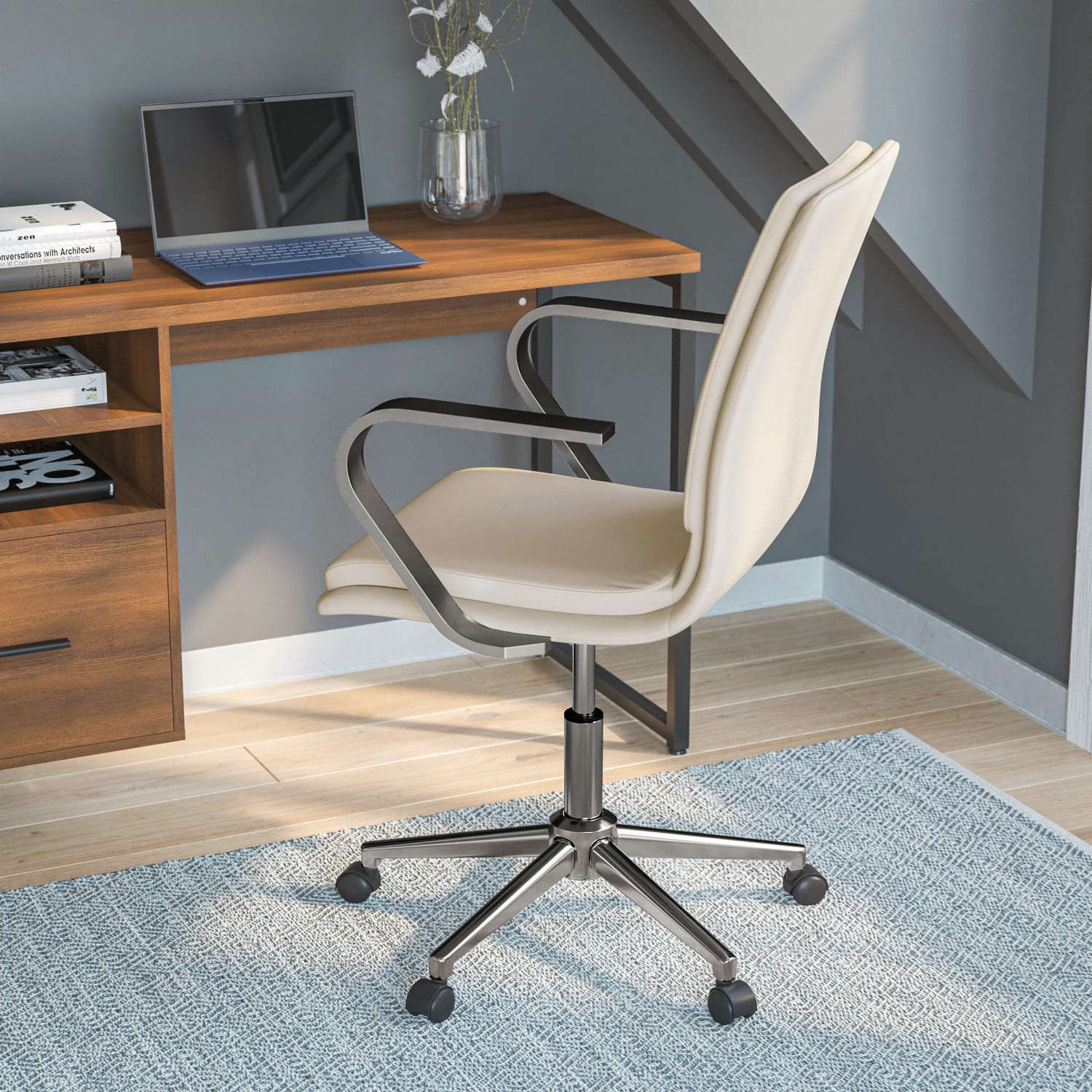 Flash Furniture James Faux Leather Mid-Back Designer Executive Upholstered Office Chair, Taupe/Chrome - Image 7