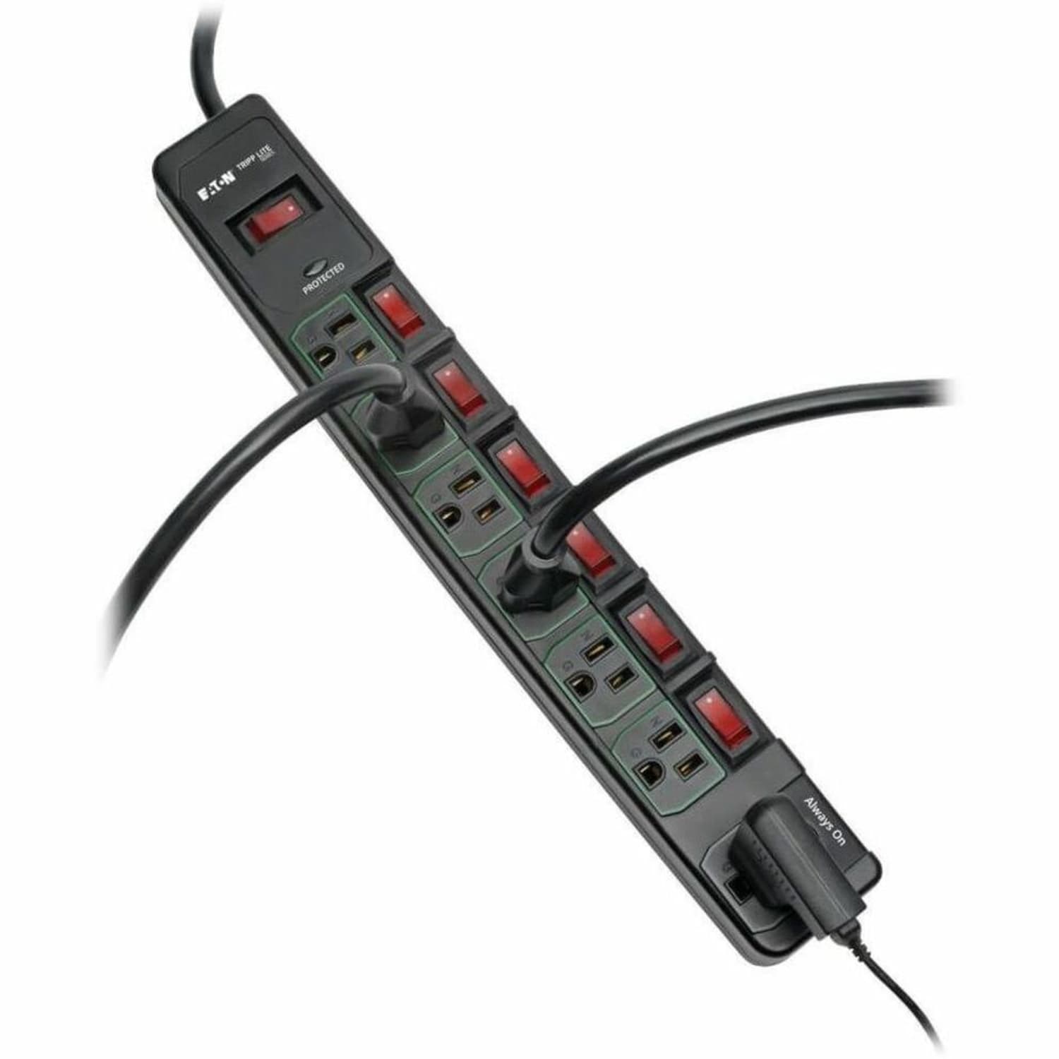 Eaton Tripp Lite Series ECO-Surge 7-Outlet Surge Protector, 6 ft. Cord, 1080 Joules, 6 Individually Controlled Outlets, Black Housing - TLP76MSGB - Image 5