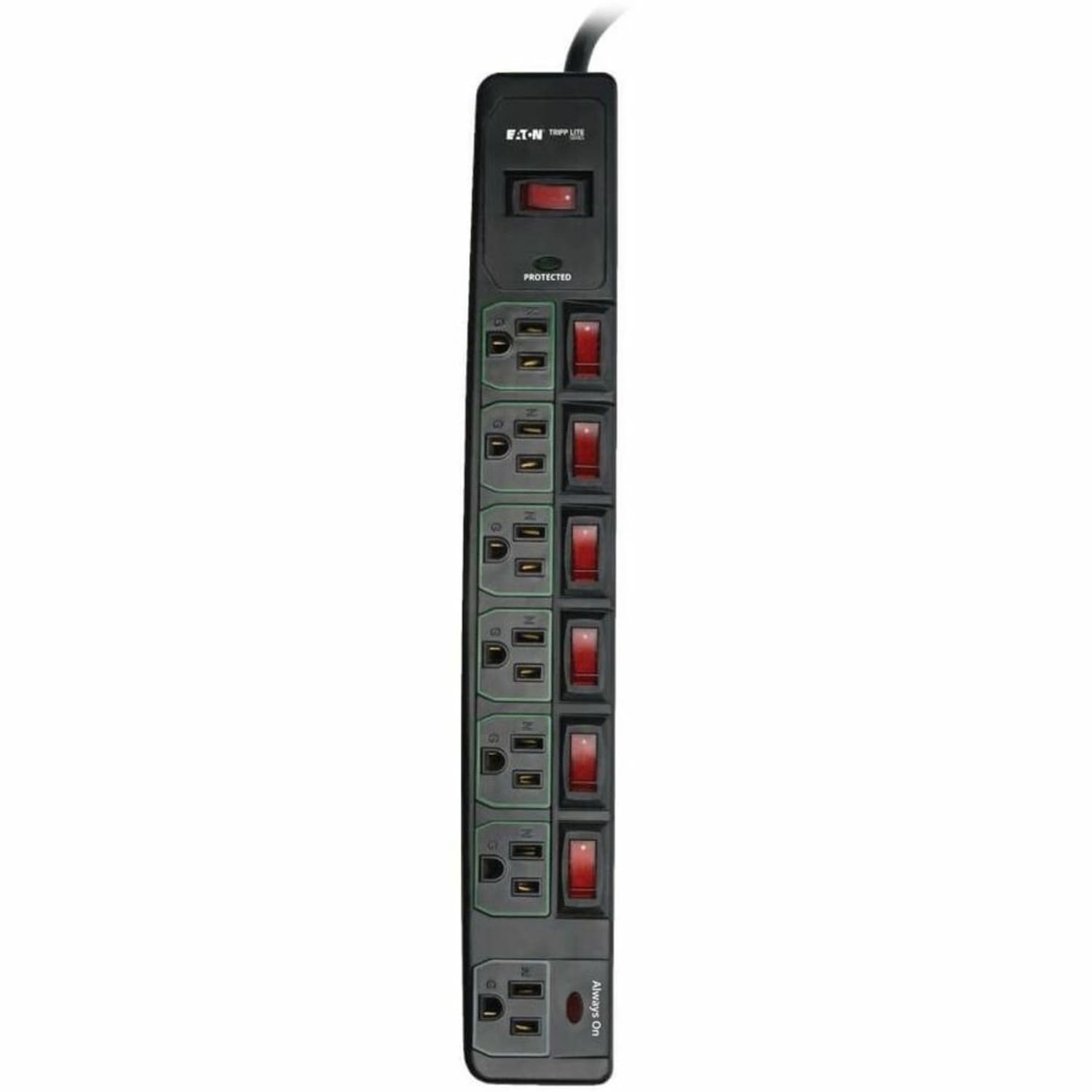 Eaton Tripp Lite Series ECO-Surge 7-Outlet Surge Protector, 6 ft. Cord, 1080 Joules, 6 Individually Controlled Outlets, Black Housing - TLP76MSGB - Image 6